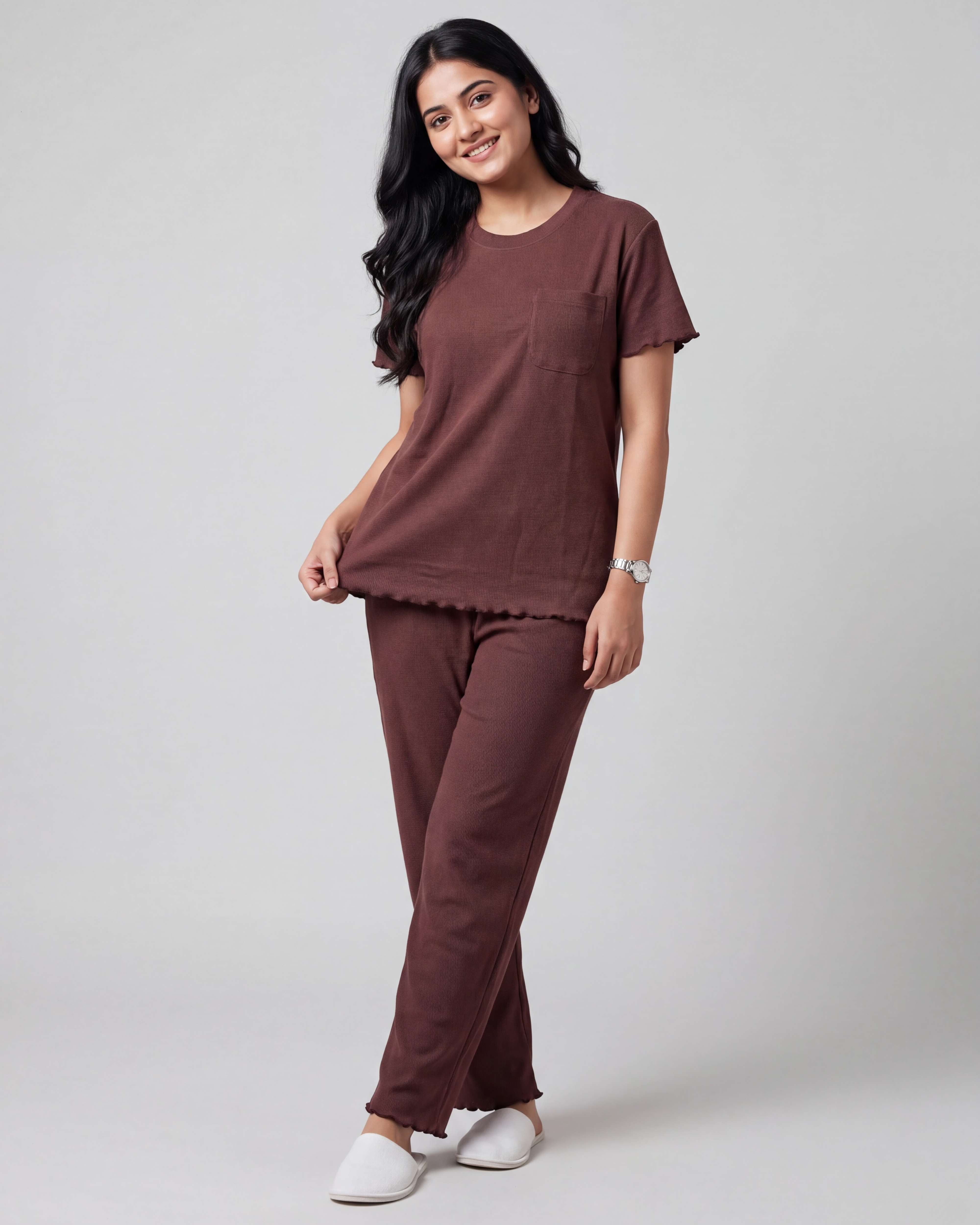 Women’s Premium Waffle Loungewear Set - Maroon