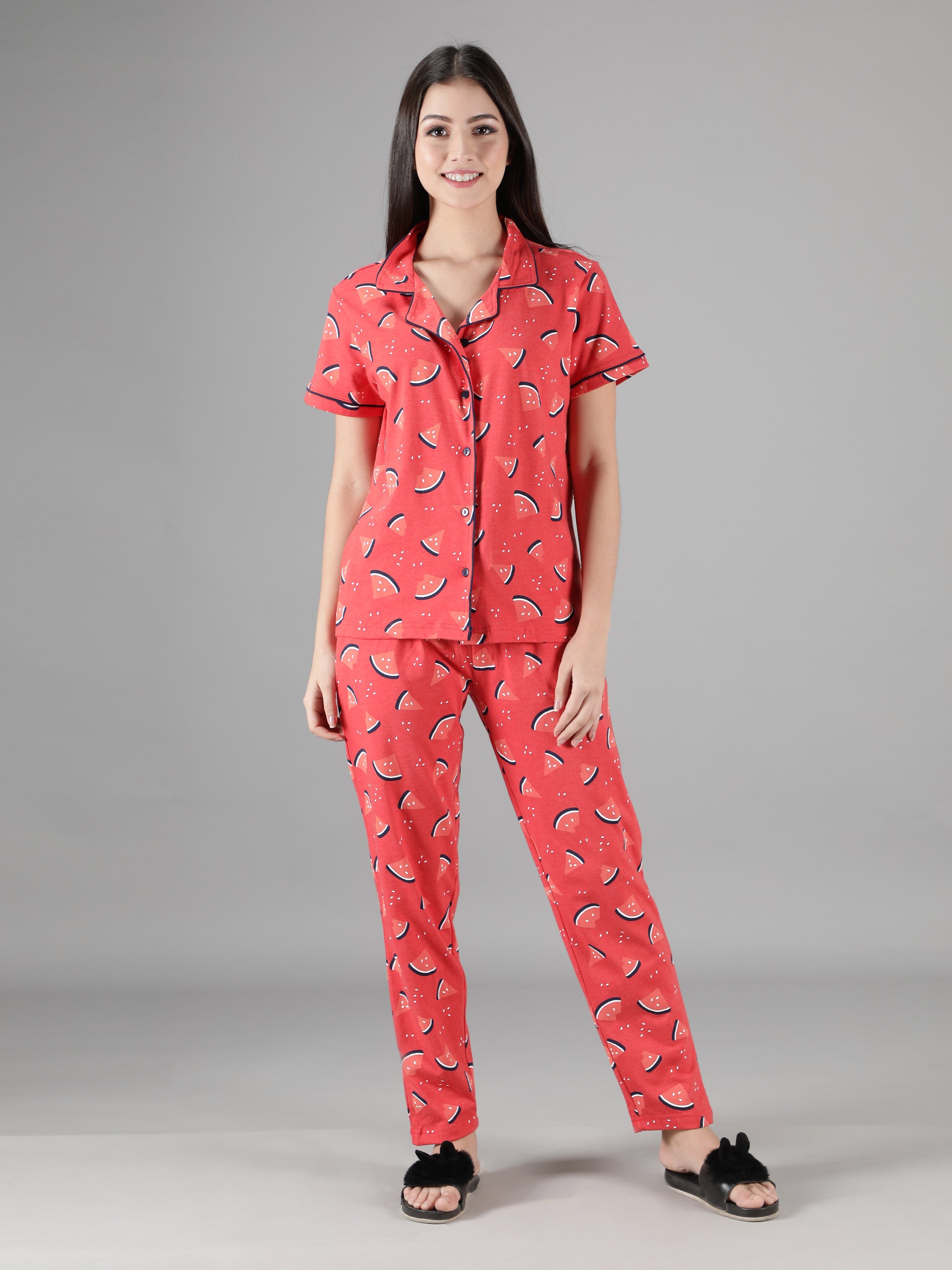Women's Watermelon Collar Style PJ Set - Refreshing & Comfortable Sleepwear