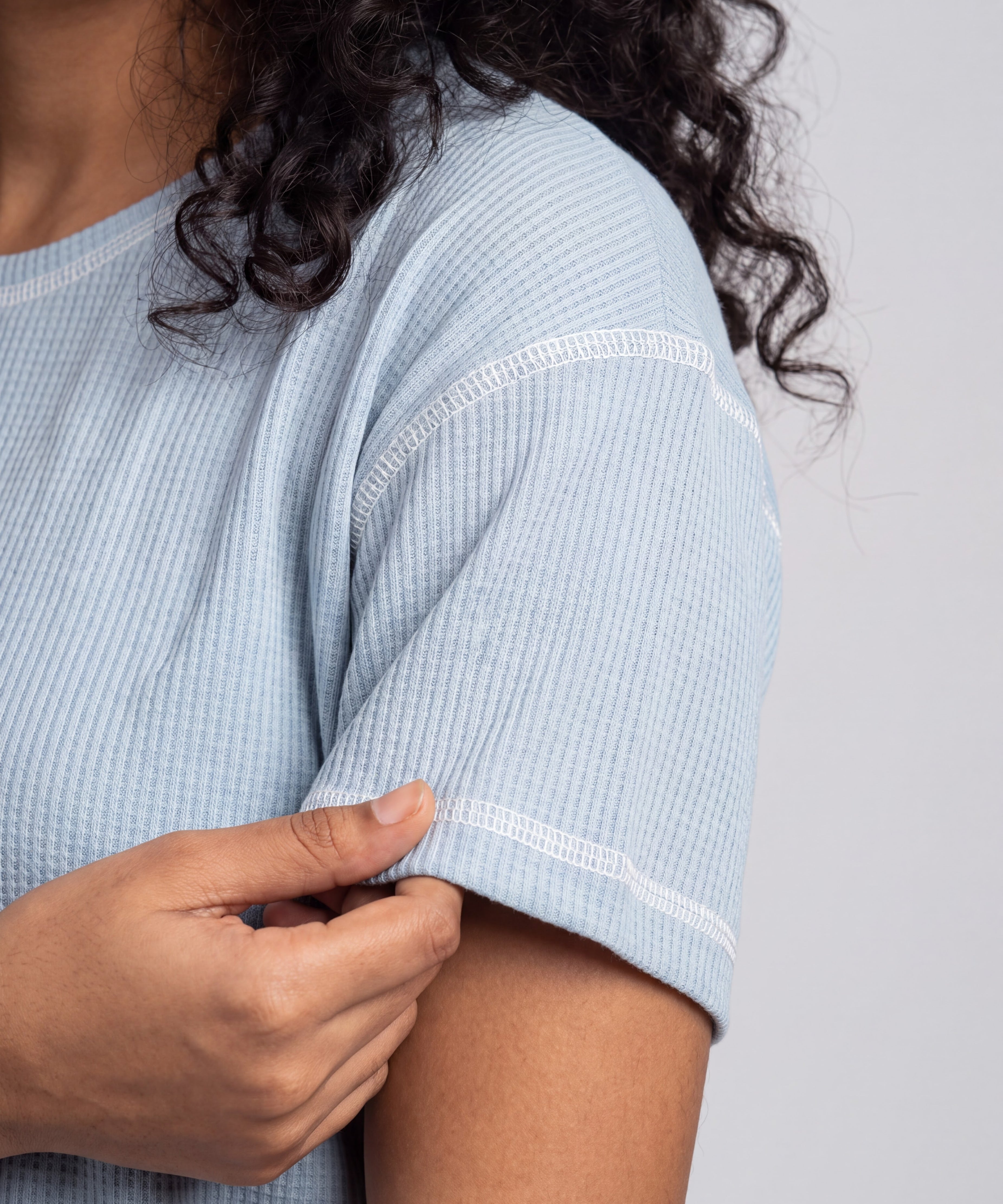 Powder Blue Drop Shoulder Textured Loungewear Set