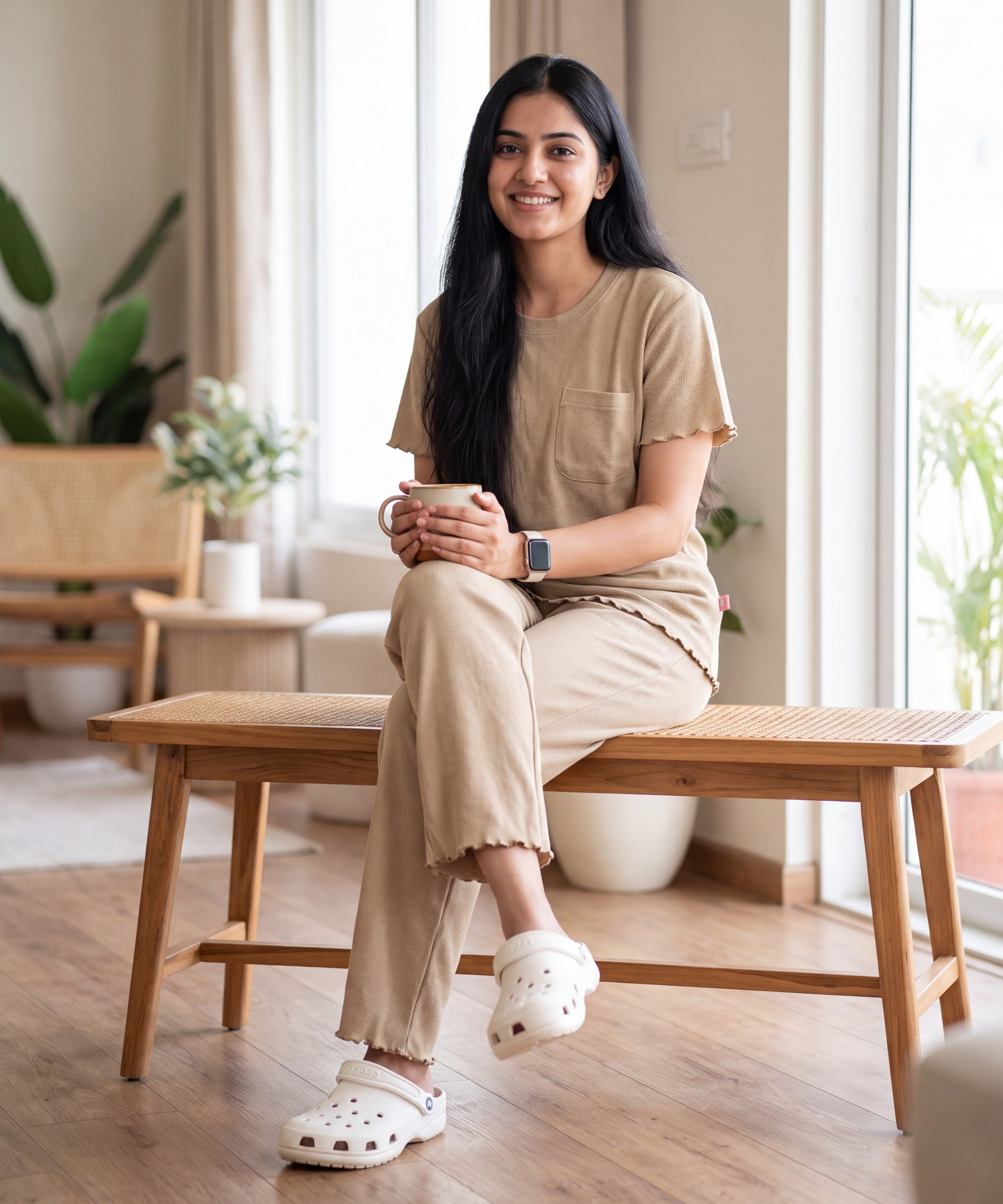 Women’s Premium Waffle Loungewear Set - Beige