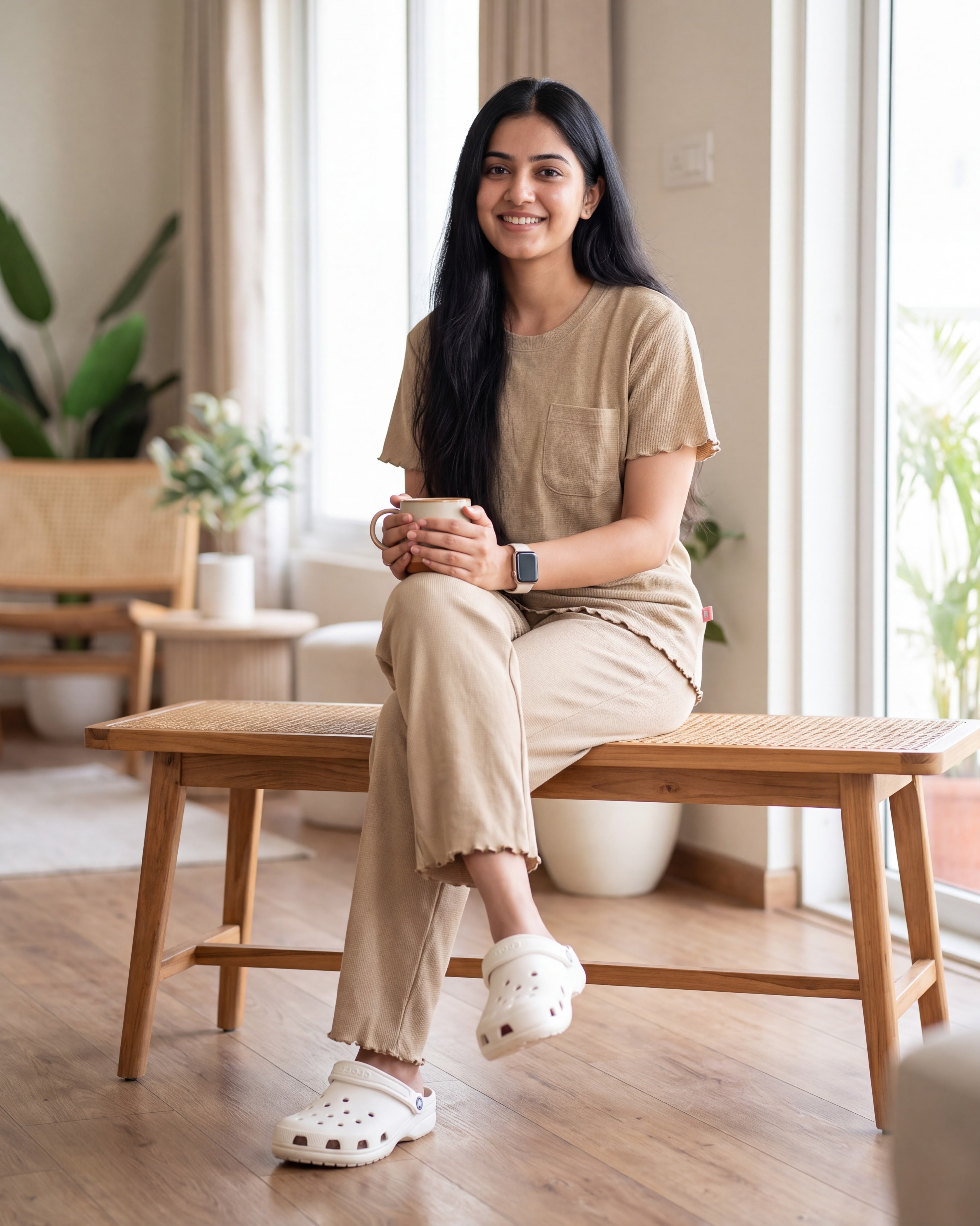 Women’s Premium Waffle Loungewear Set - Beige