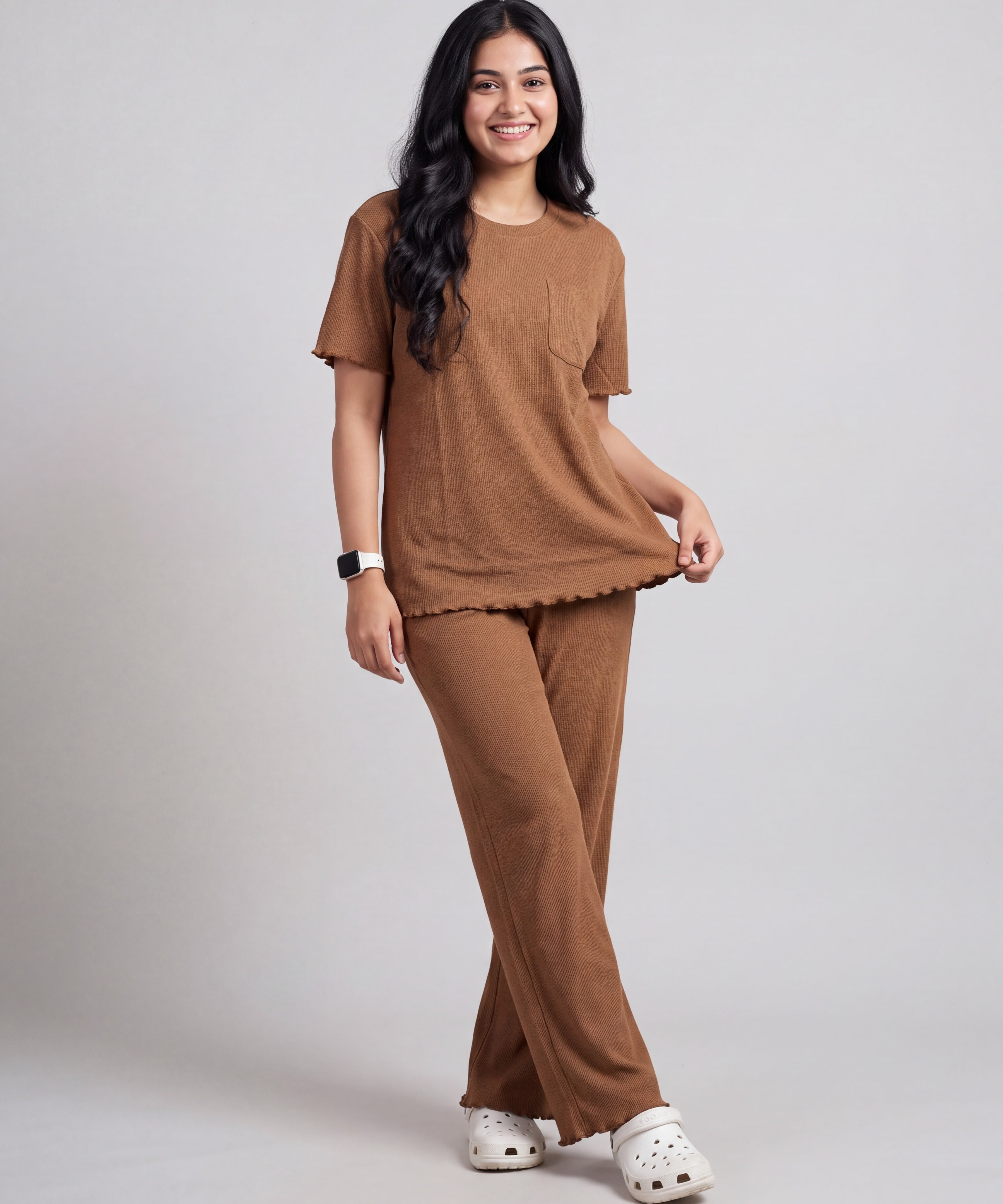 Women’s Premium Waffle Loungewear Set - Brown