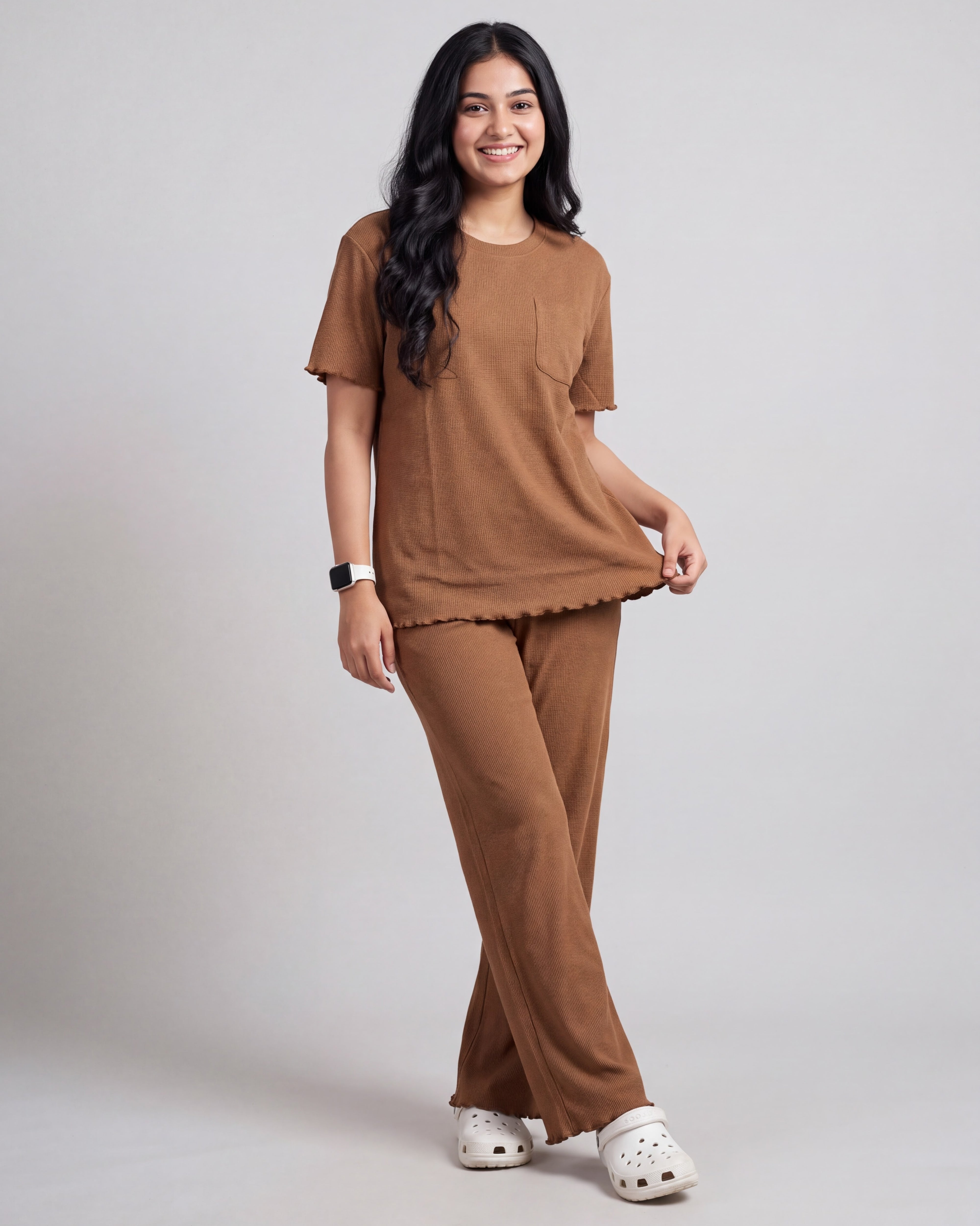 Women’s Premium Waffle Loungewear Set - Brown