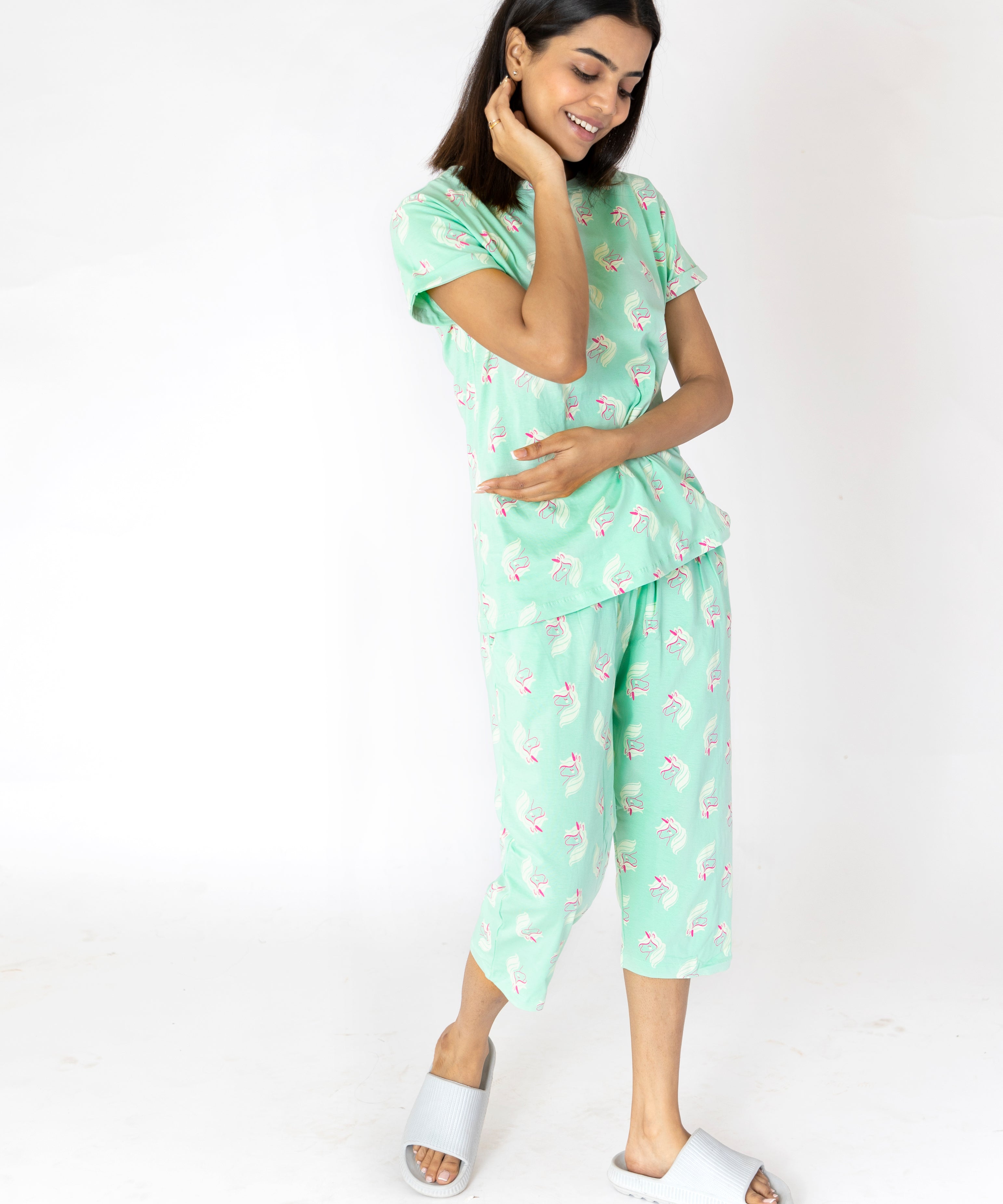 Unicorn printed Womens Nightwear Capri Set