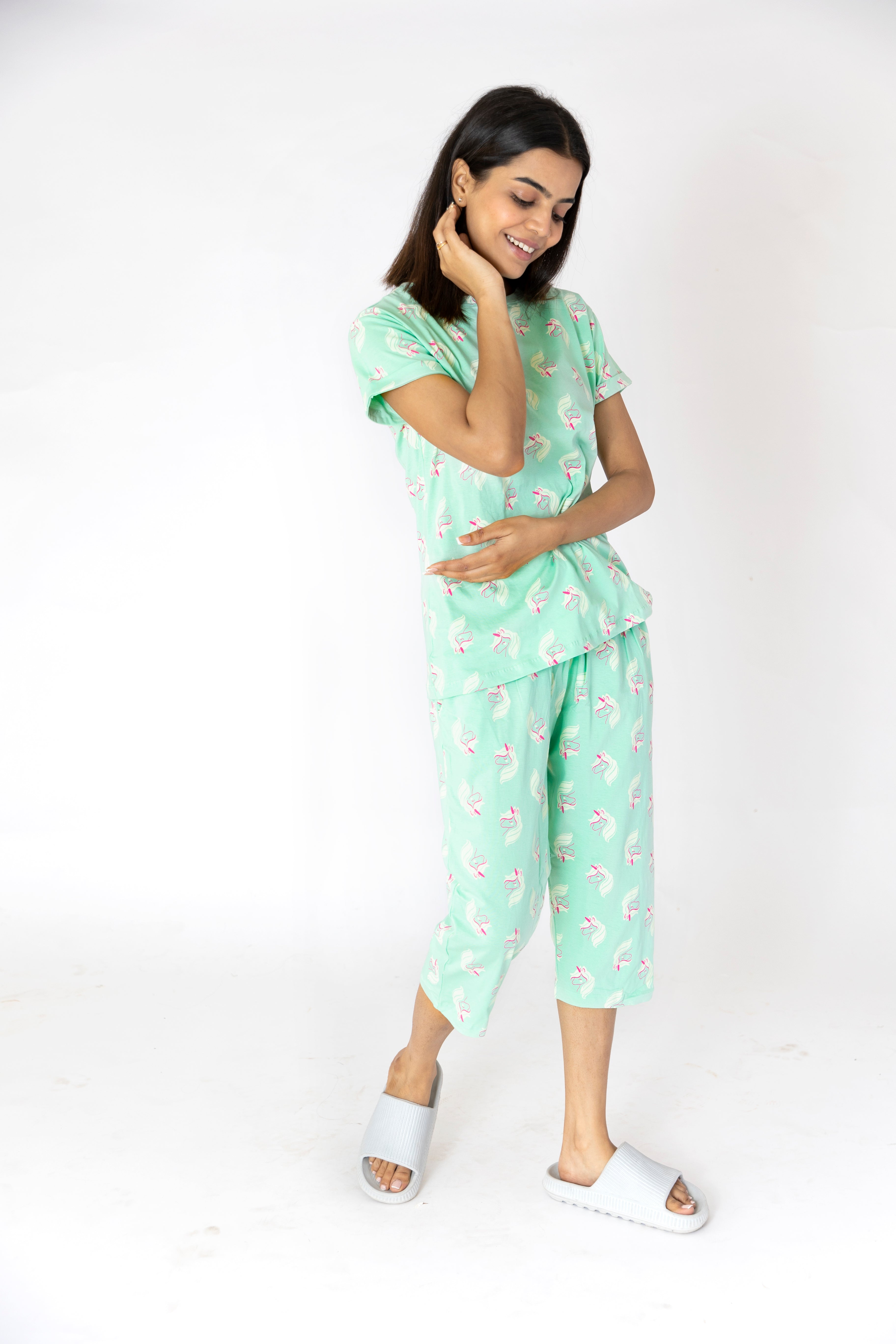 Unicorn printed Womens Nightwear Capri Set