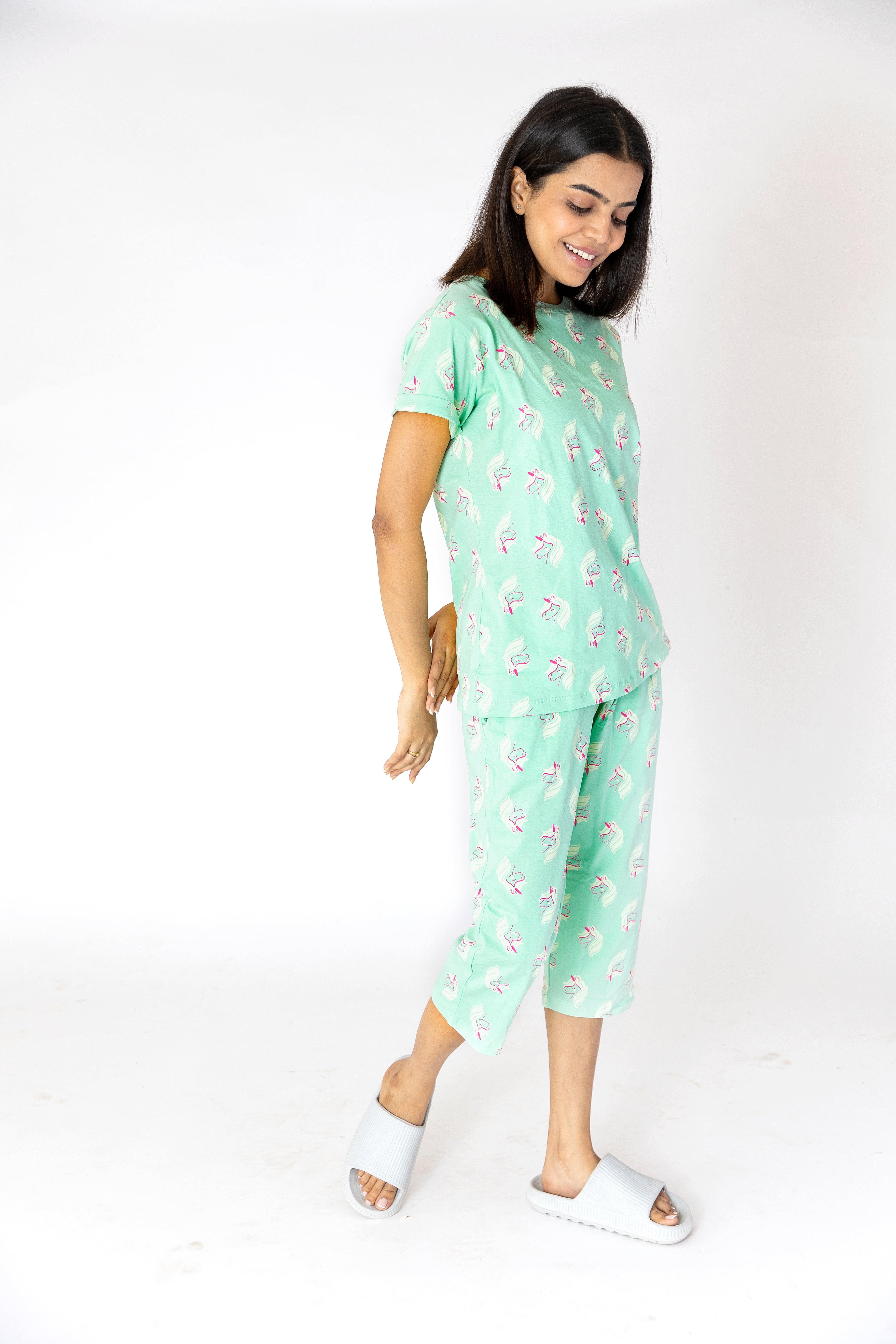 Unicorn printed Womens Nightwear Capri Set