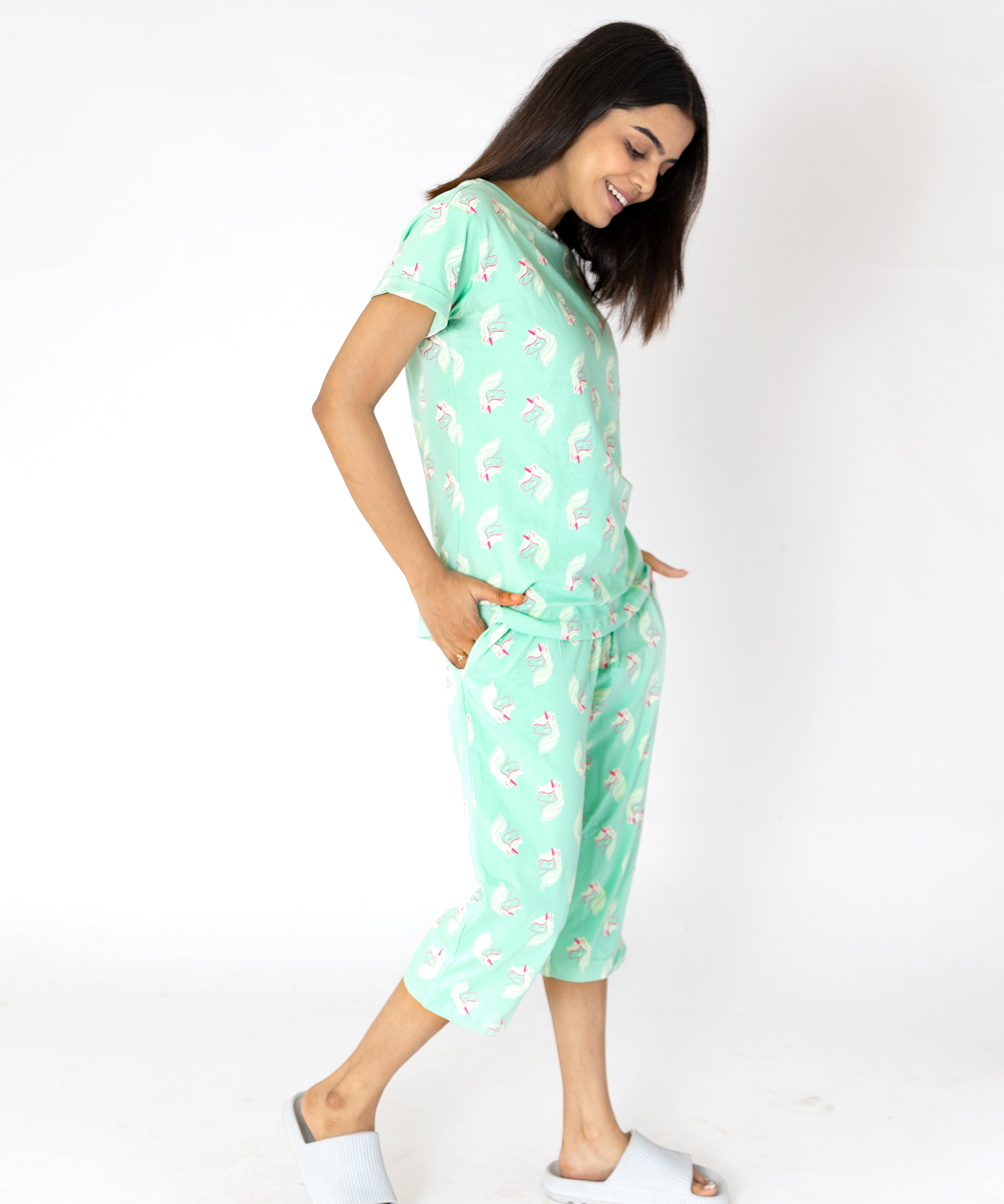 Unicorn printed Womens Nightwear Capri Set