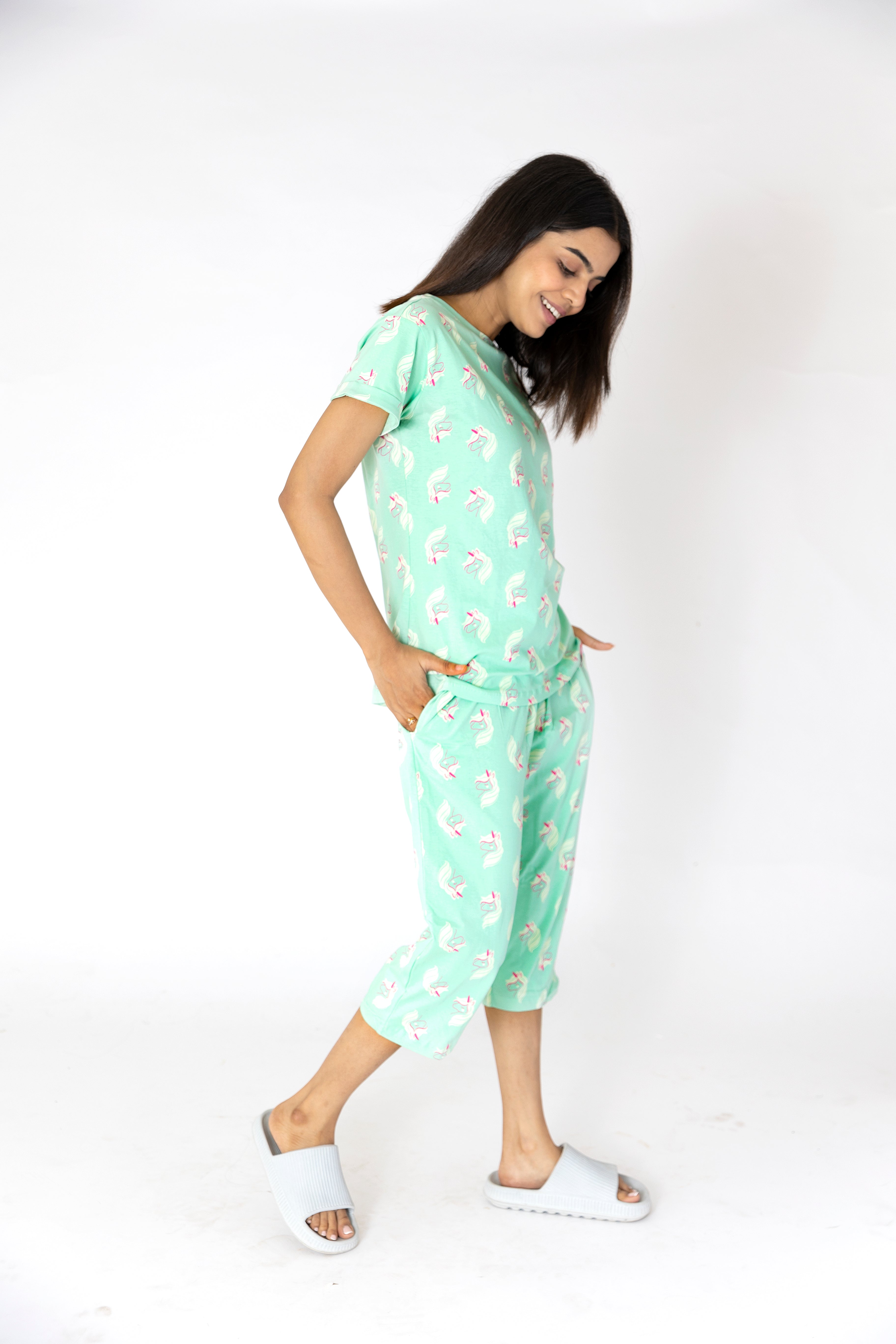 Unicorn printed Womens Nightwear Capri Set