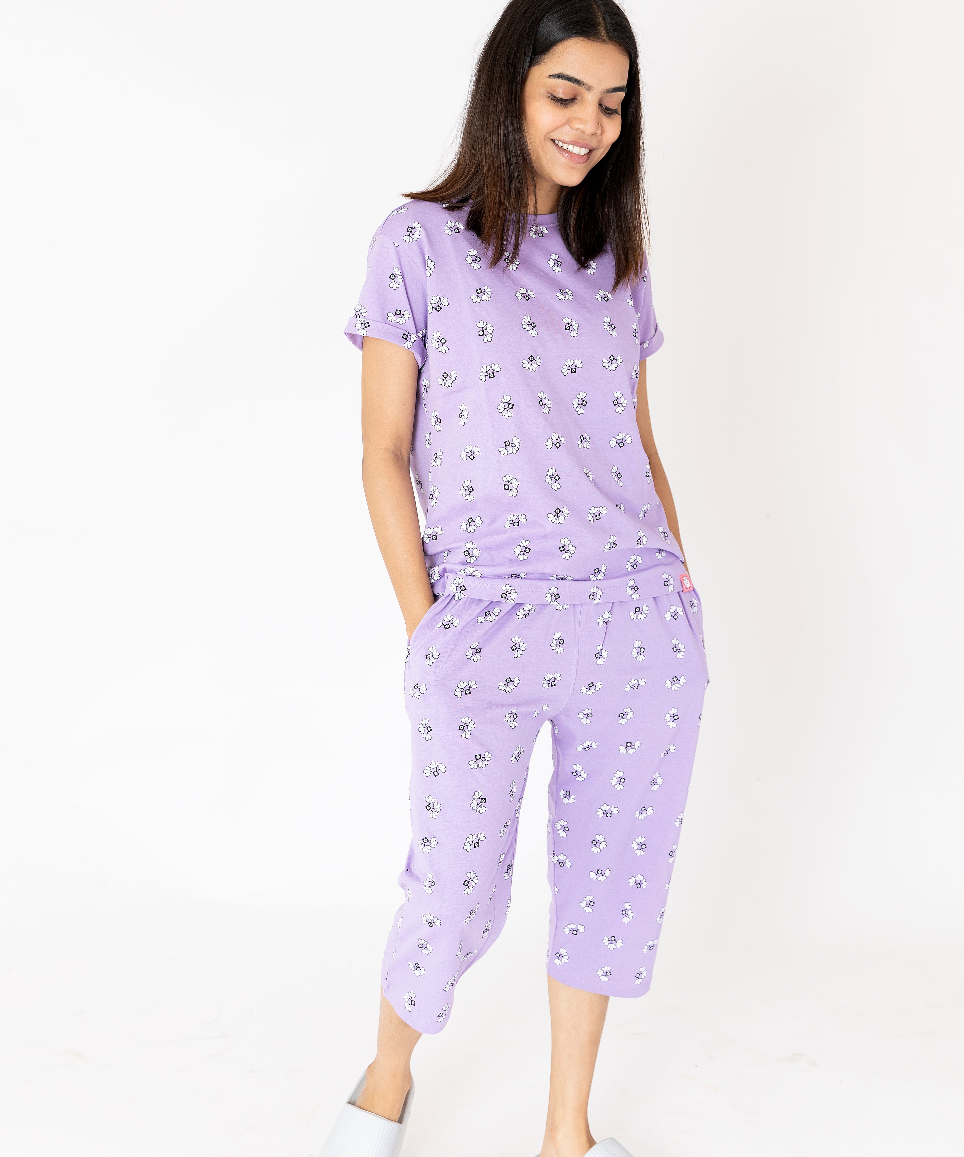 Lilac Floral Womens Nightwear Capri Set