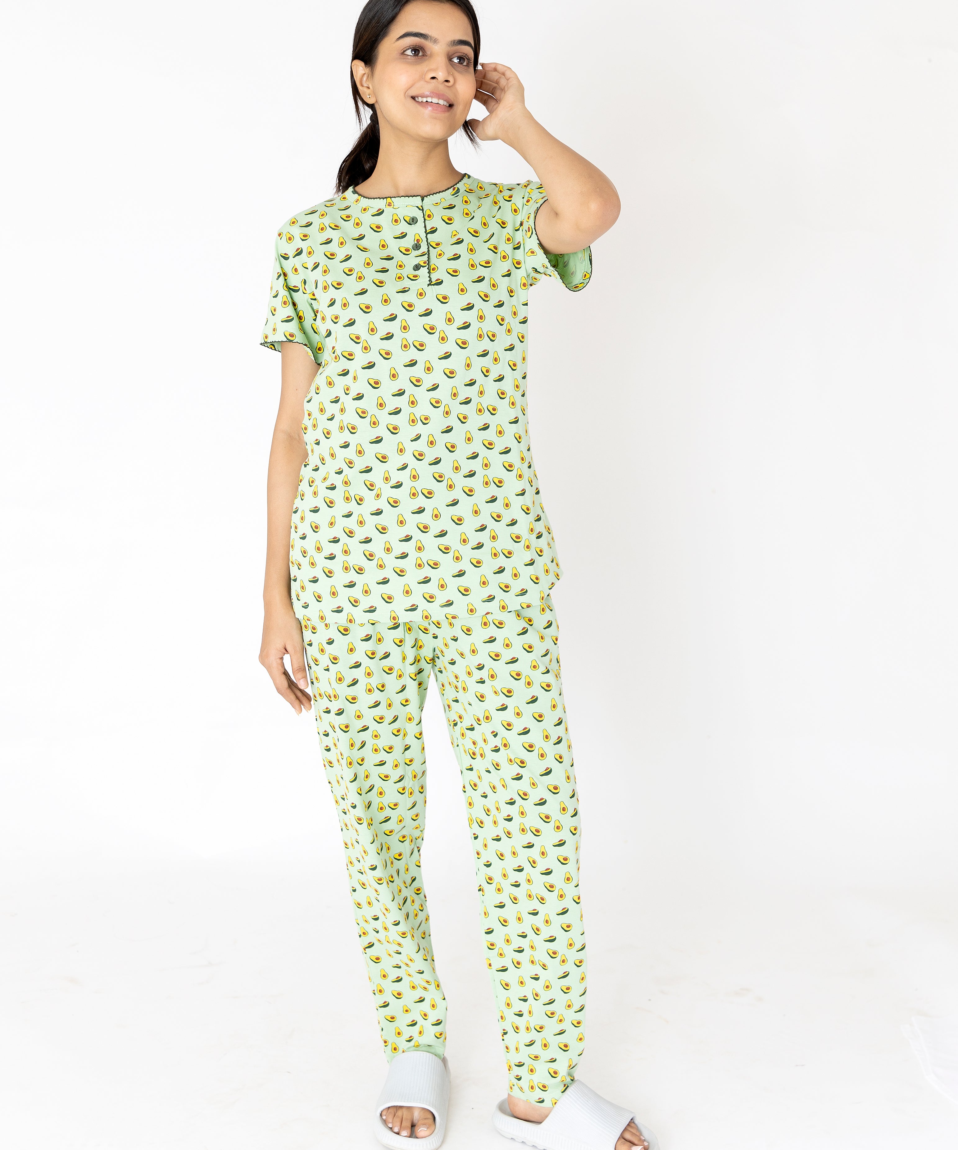 Avocado printed Womens Top & Pyjama Set