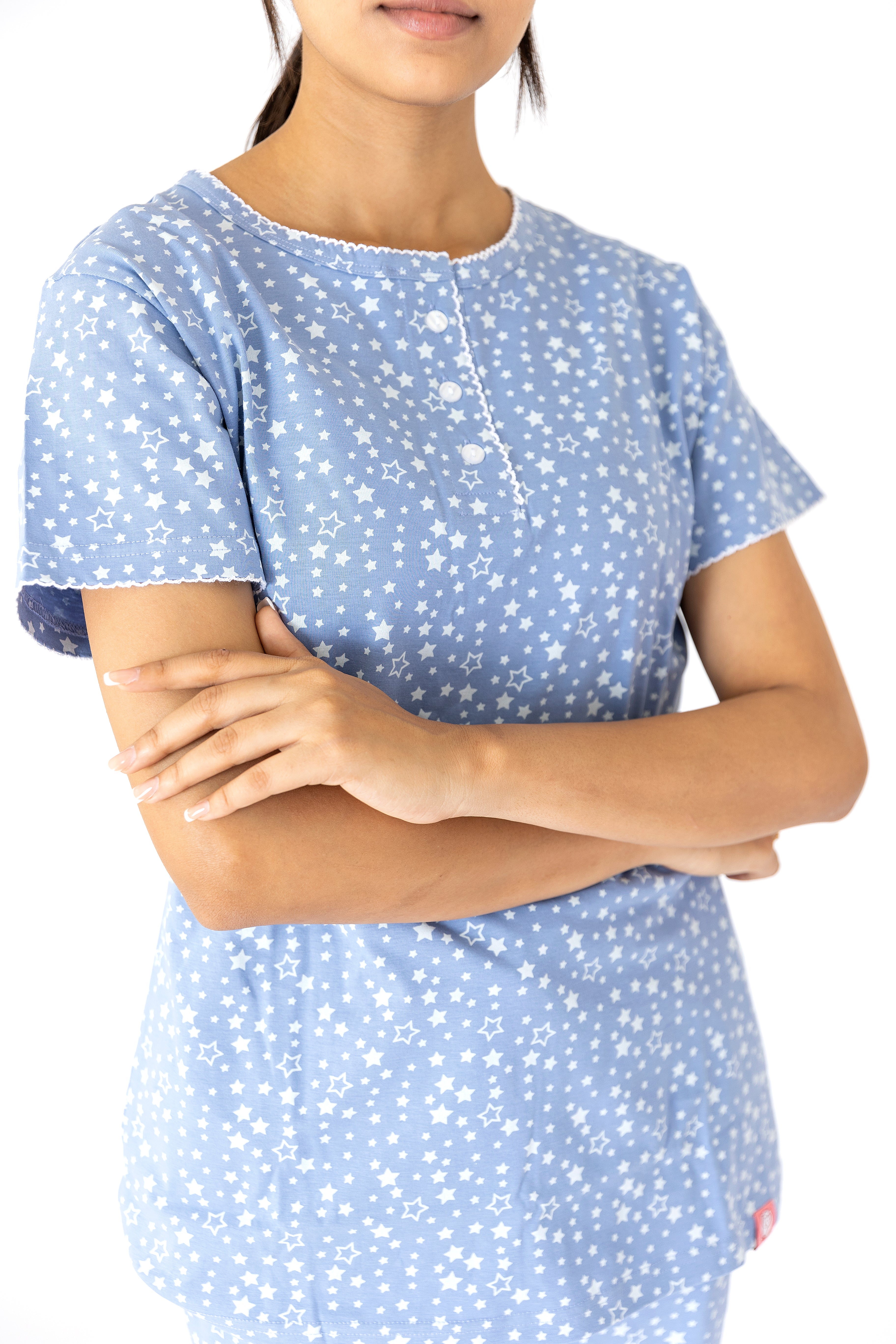 Star print SkyBlue Womens Top & Pyjama Set