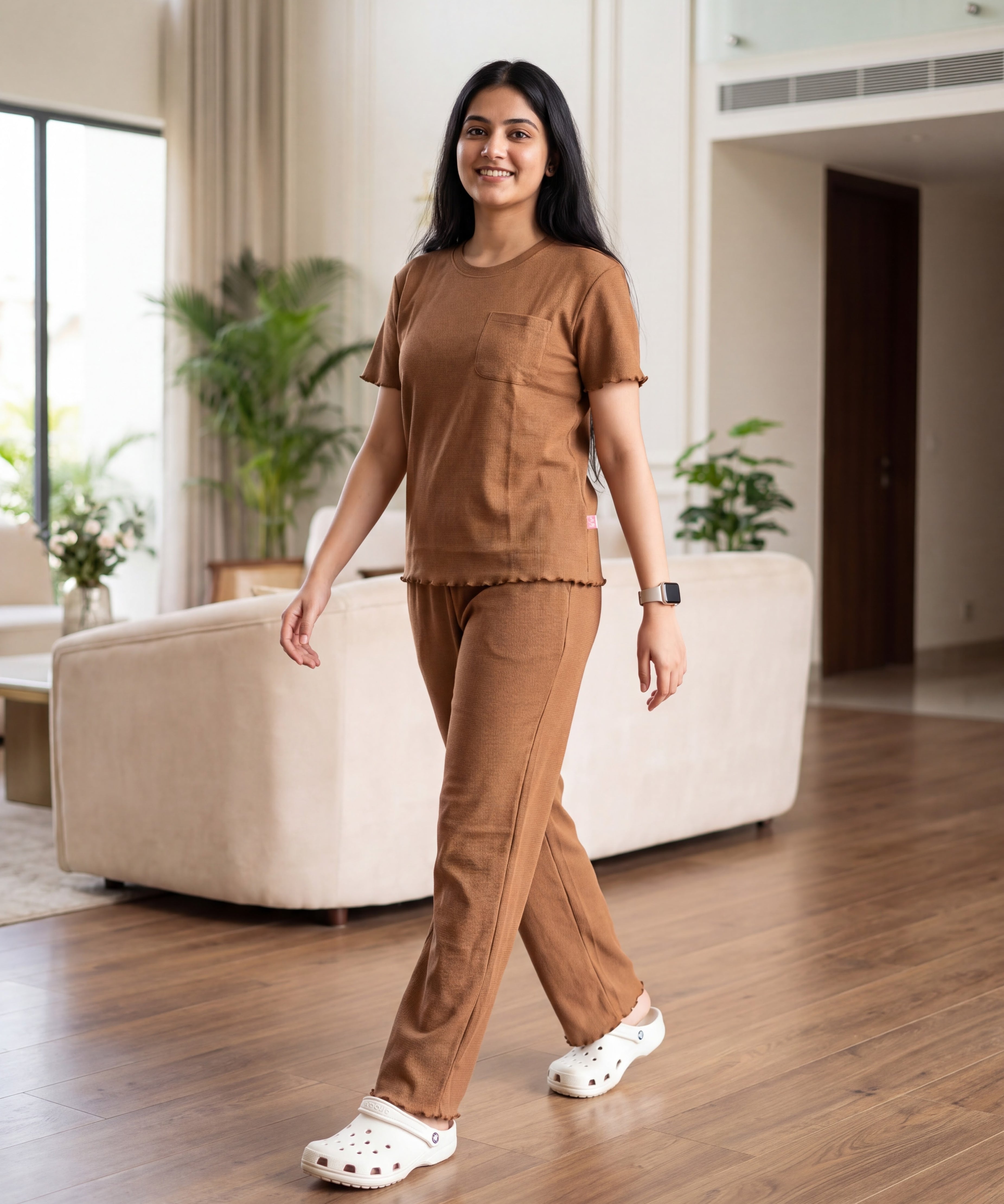 Women’s Premium Waffle Loungewear Set - Brown