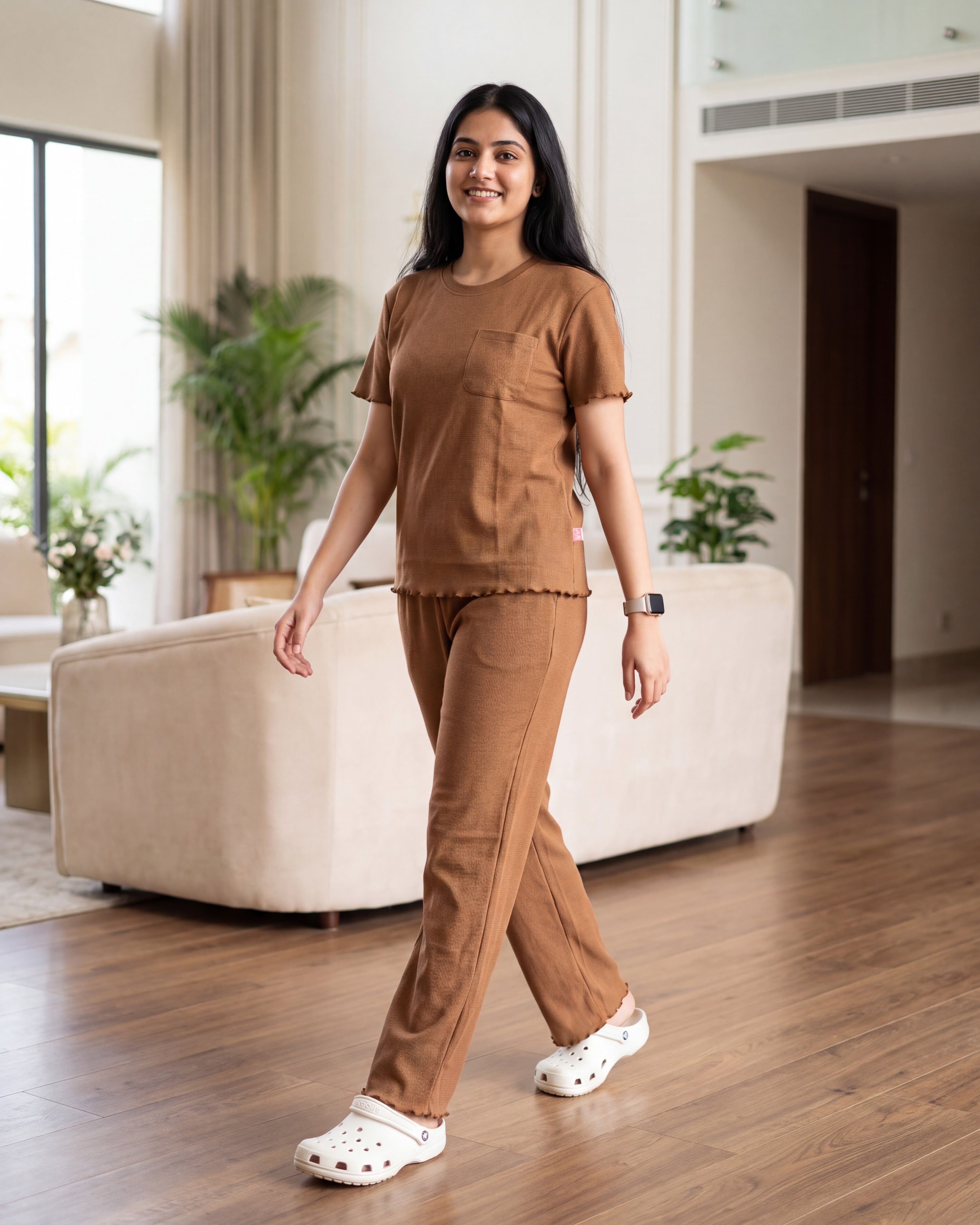 Women’s Premium Waffle Loungewear Set - Brown