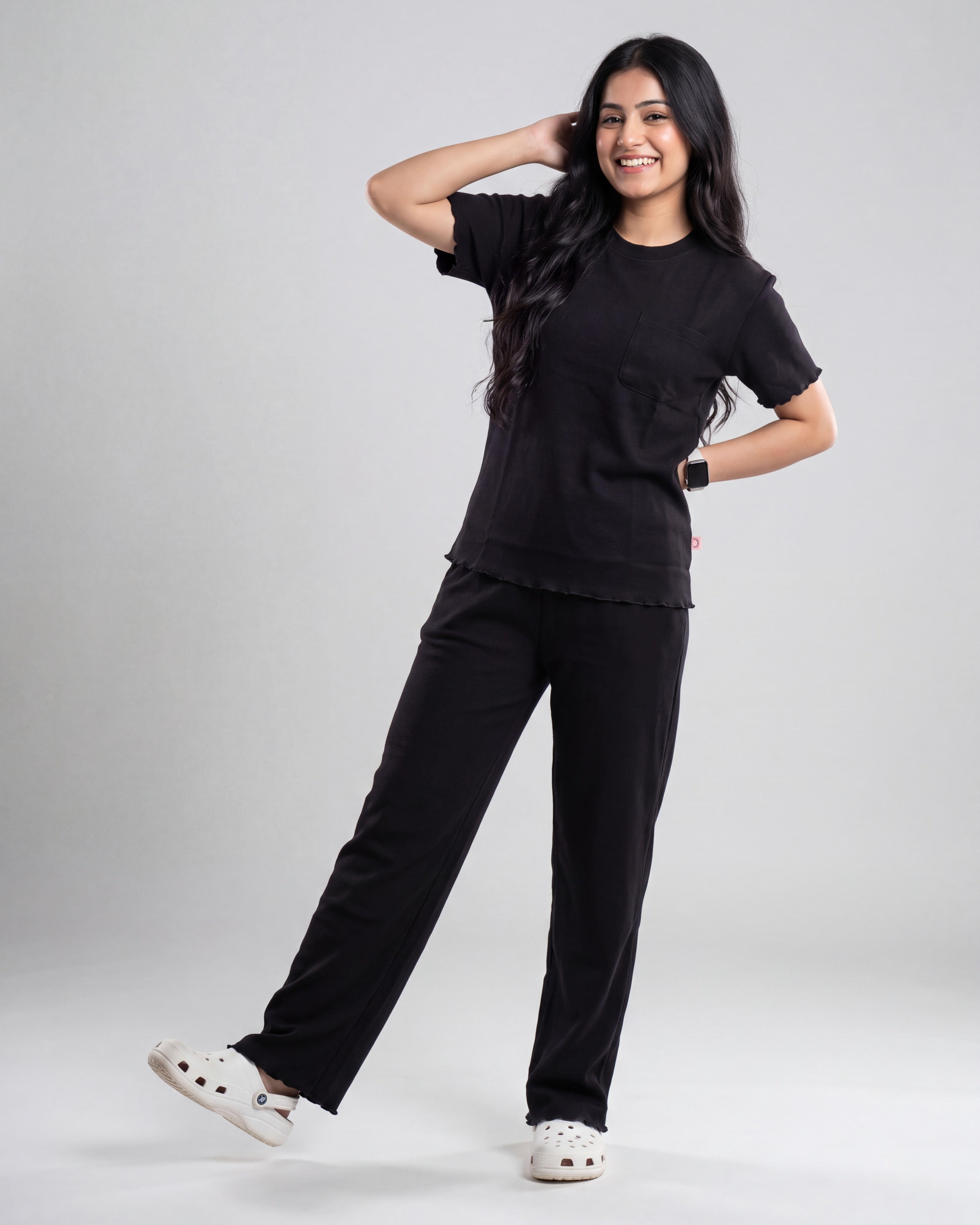 Women’s Premium Waffle Loungewear Set - Black