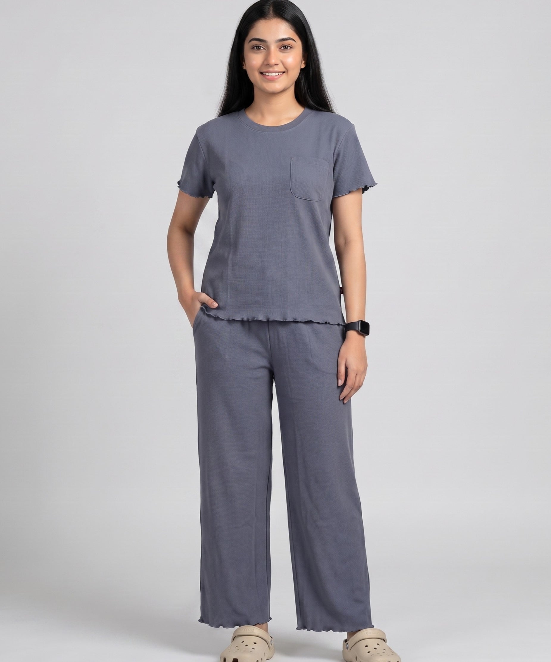Women’s Premium Waffle Loungewear Set - Dark Grey