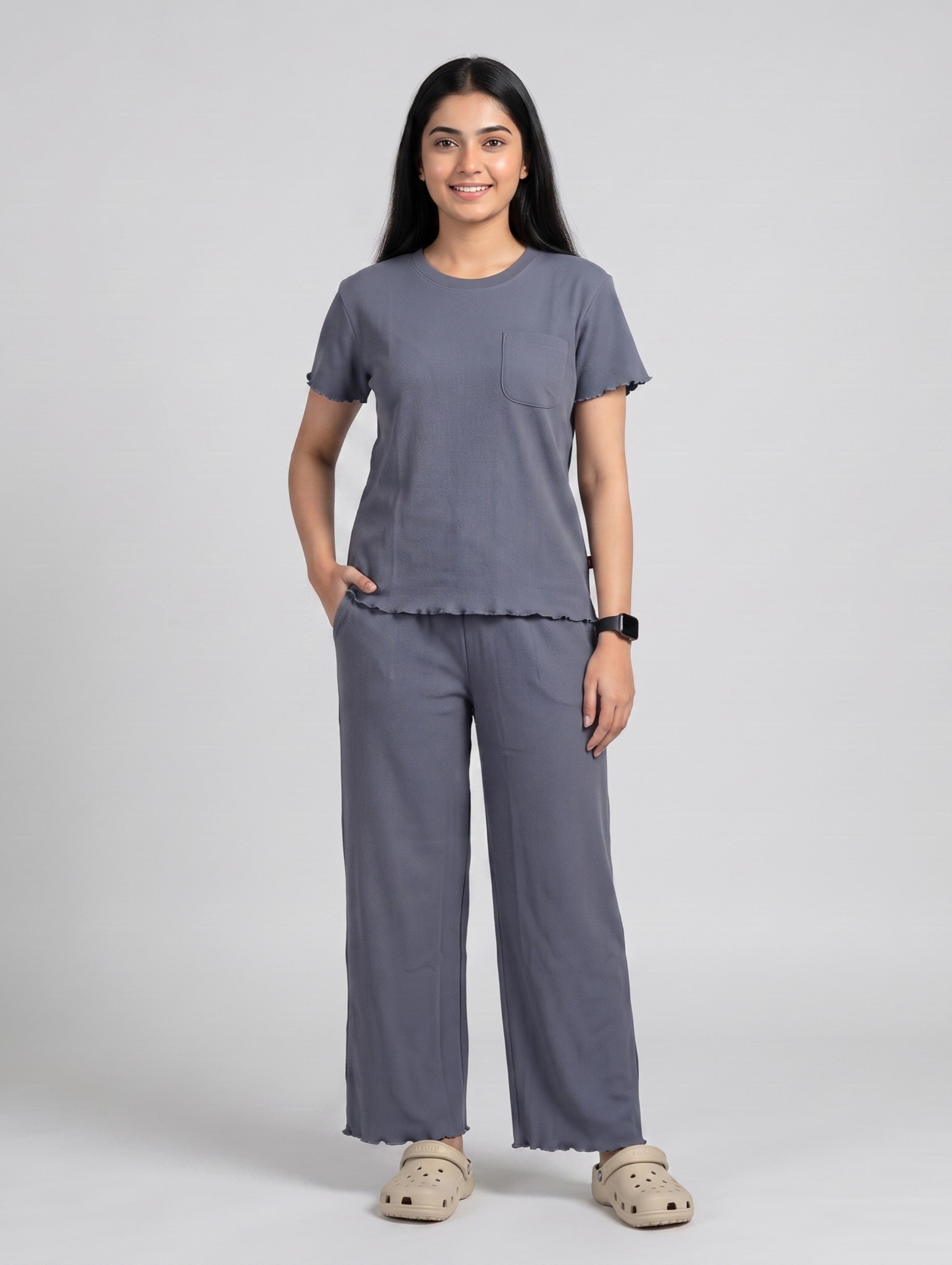 Women’s Premium Waffle Loungewear Set - Dark Grey