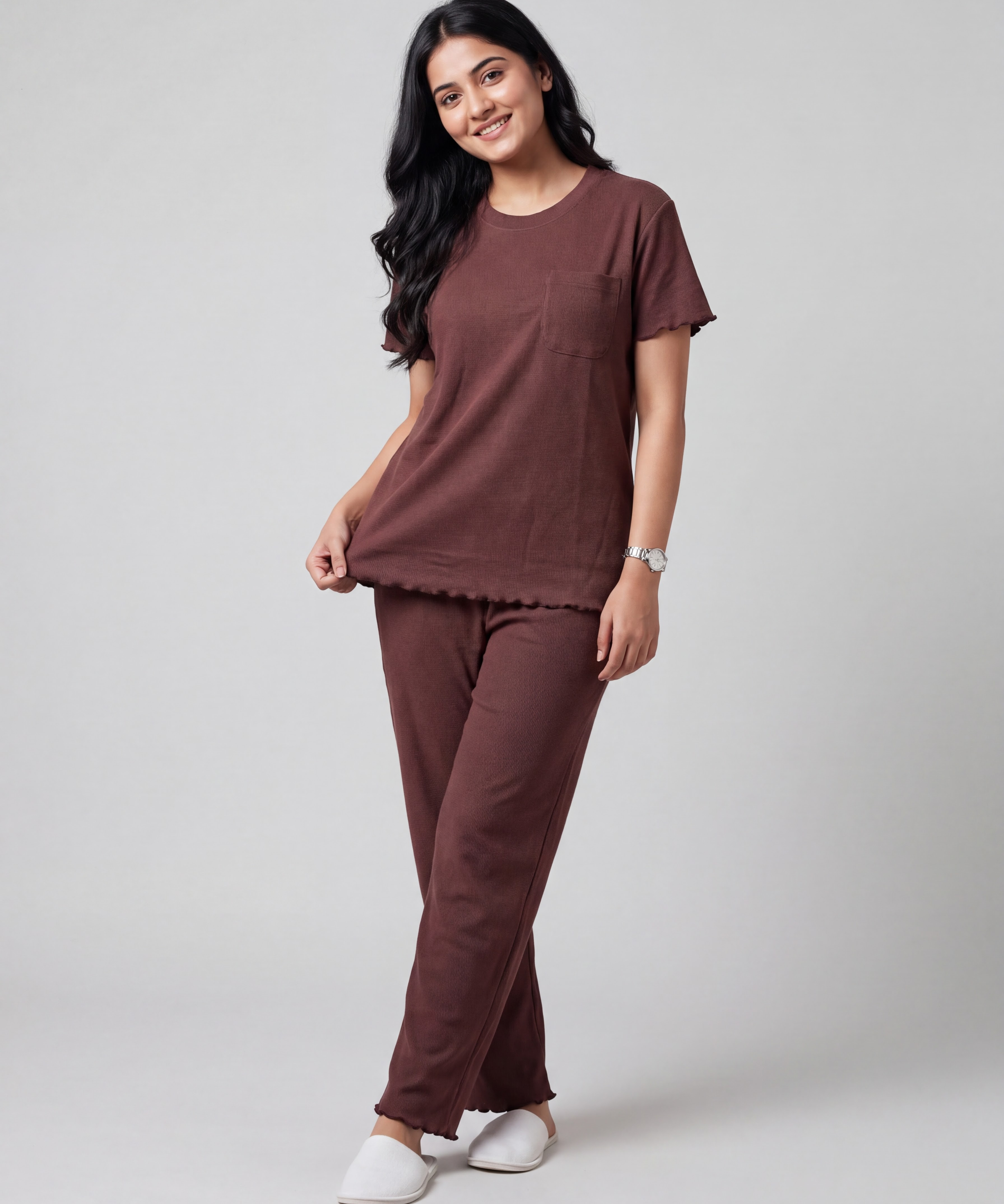 Women’s Premium Waffle Loungewear Set - Maroon
