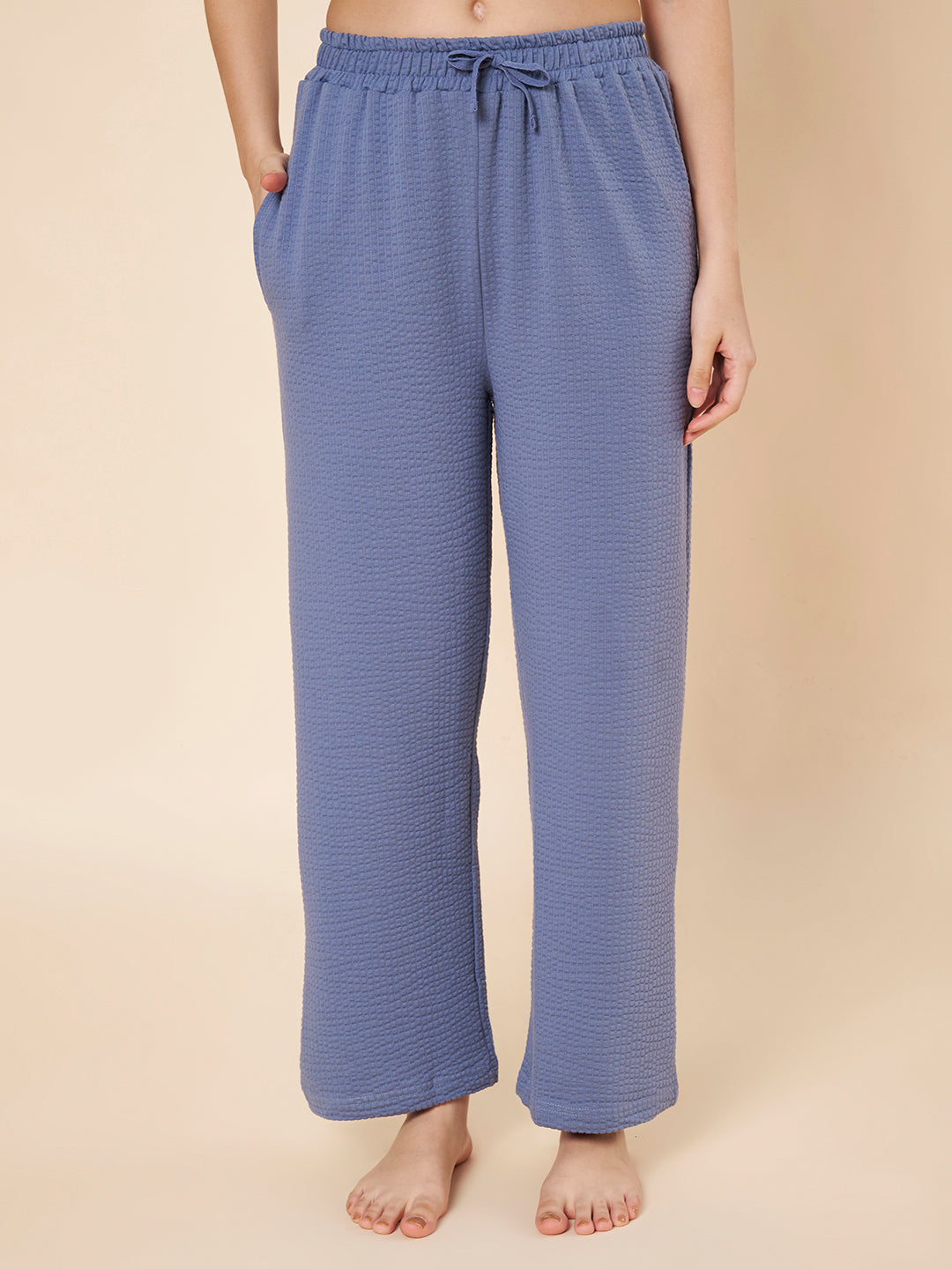 Women’s Mocha Ribbed Cotton Loungewear Set – Drop Shoulder Top & Full-Length Pants