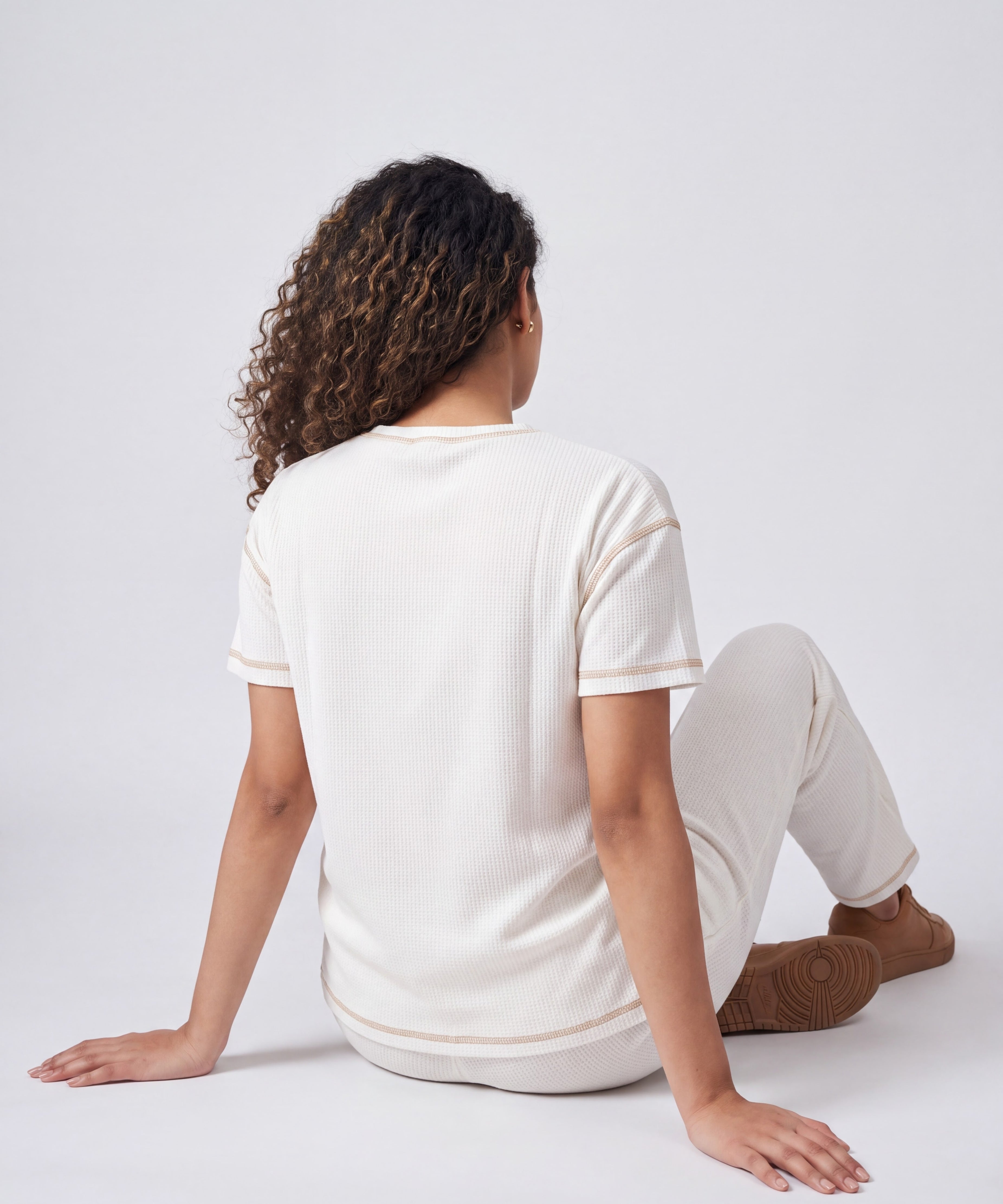 Ivory Drop Shoulder Textured Loungewear Set