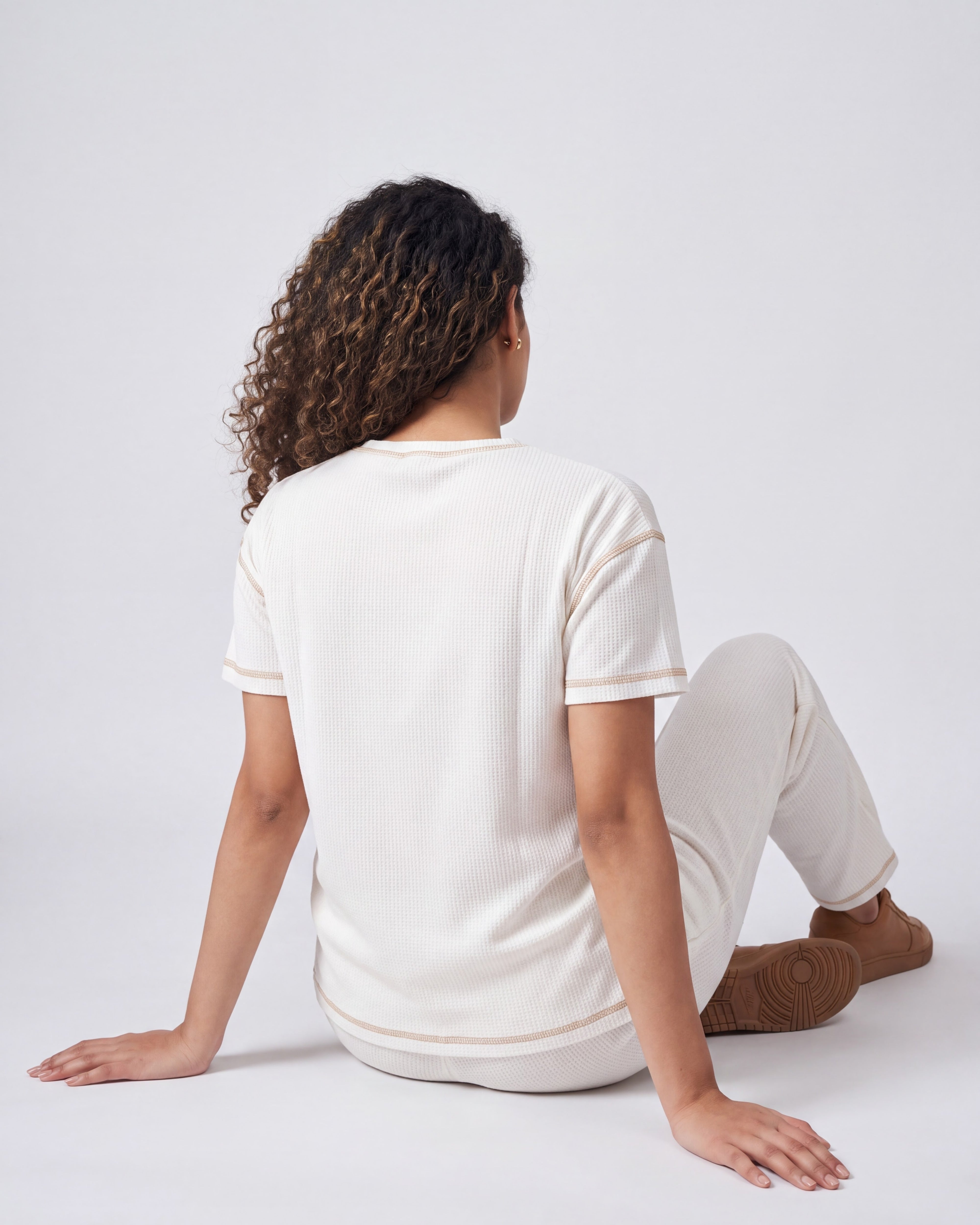 Ivory Drop Shoulder Textured Loungewear Set