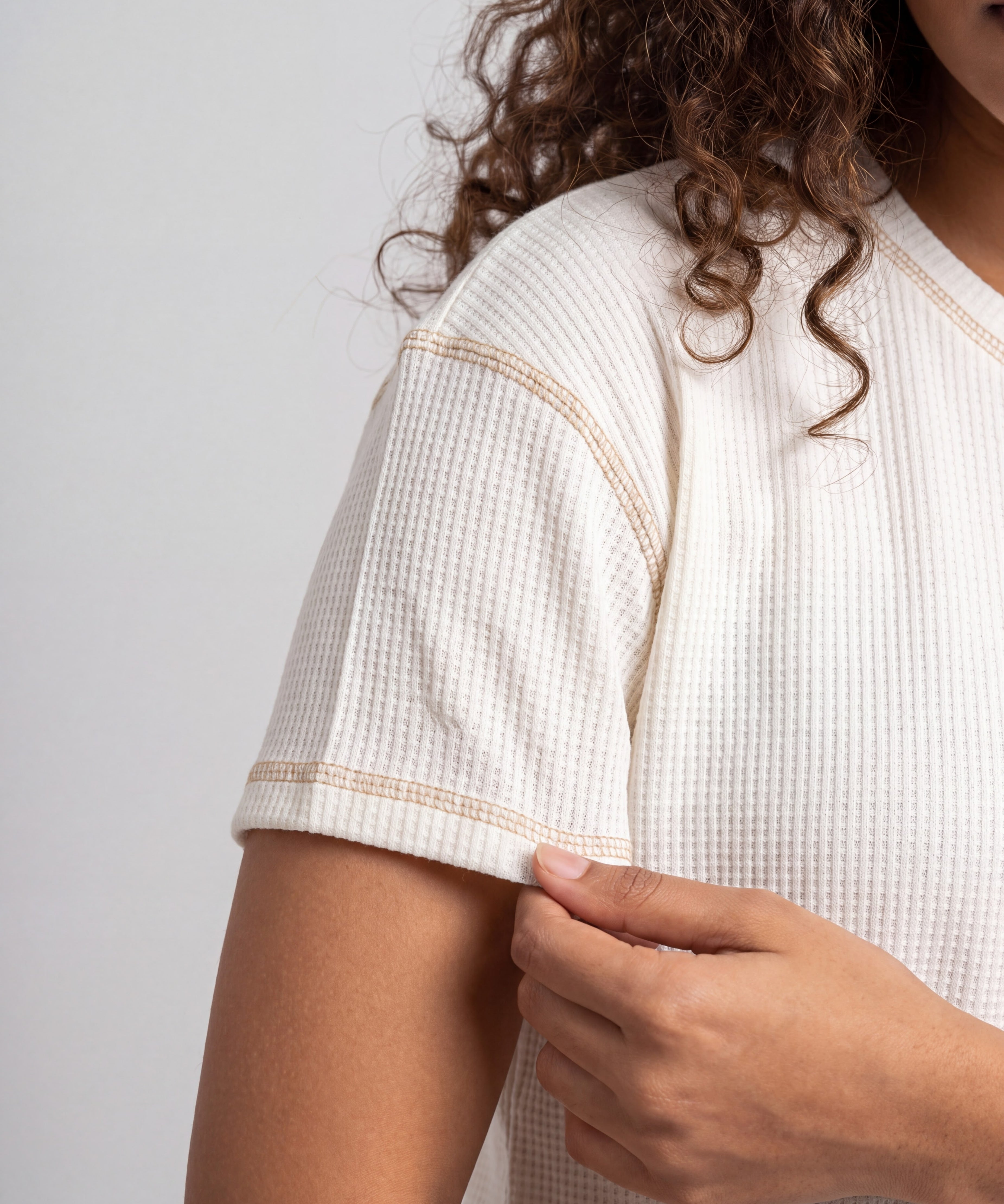 Ivory Drop Shoulder Textured Loungewear Set