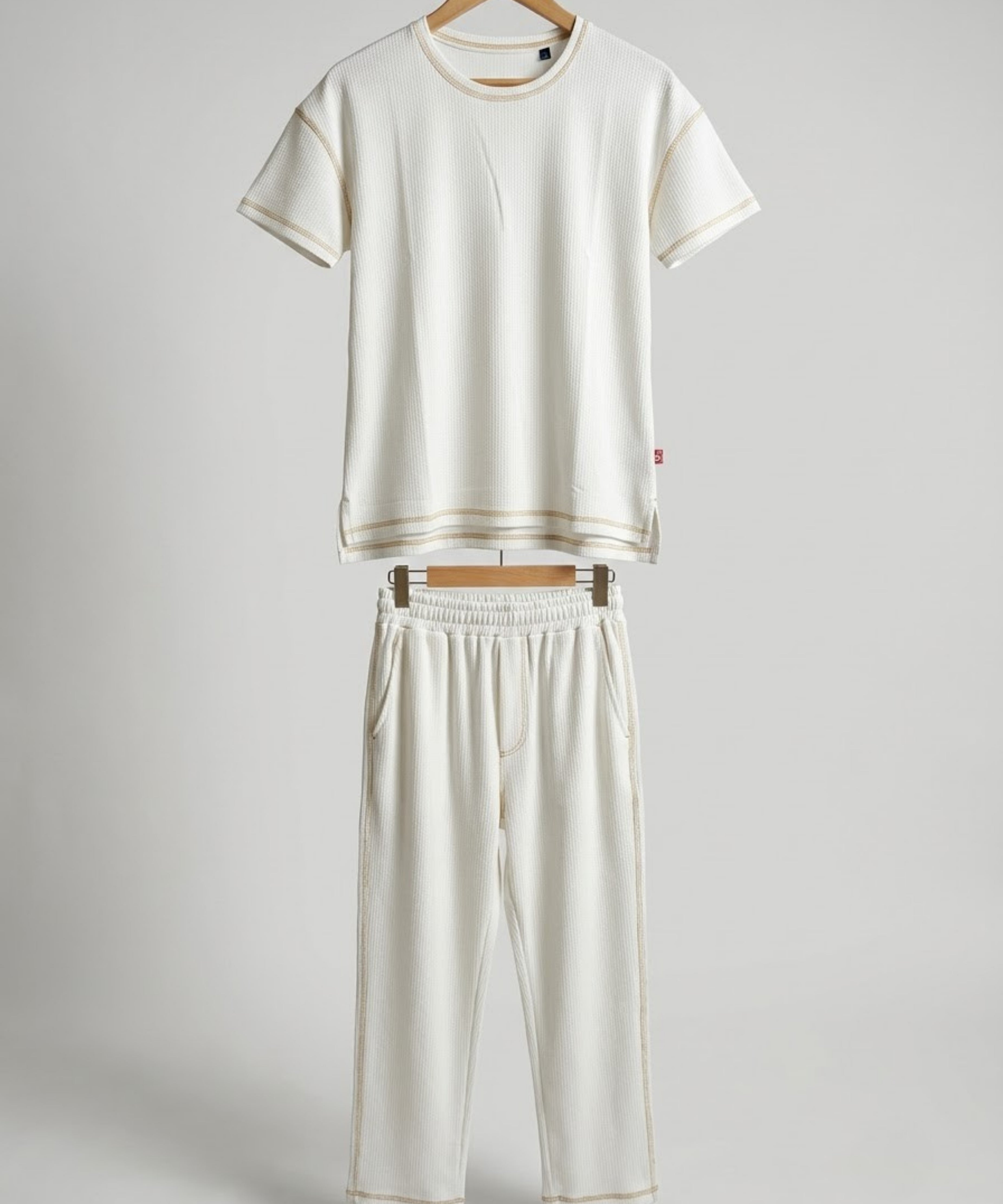 Ivory Drop Shoulder Textured Loungewear Set