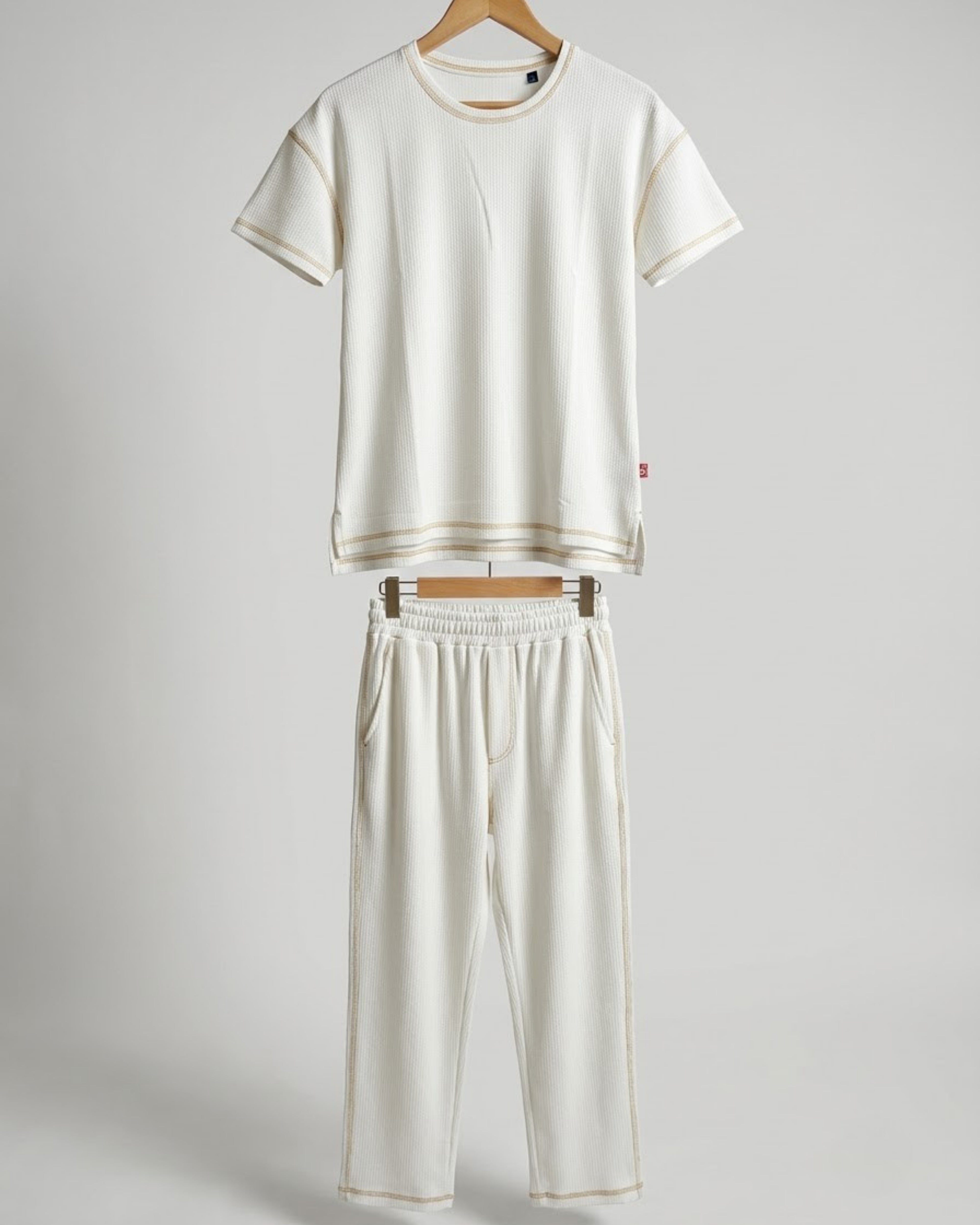 Ivory Drop Shoulder Textured Loungewear Set