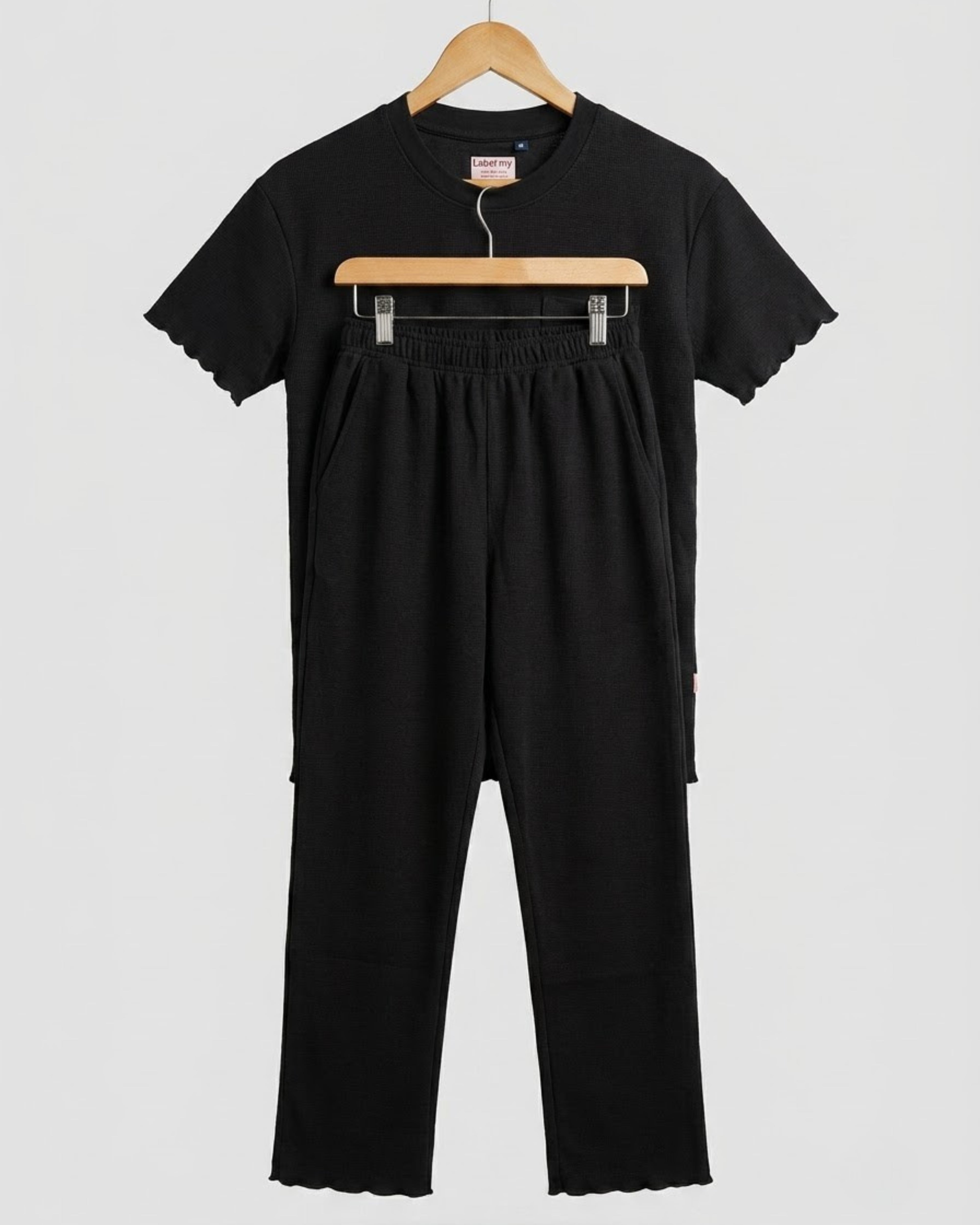 Women’s Premium Waffle Loungewear Set - Black