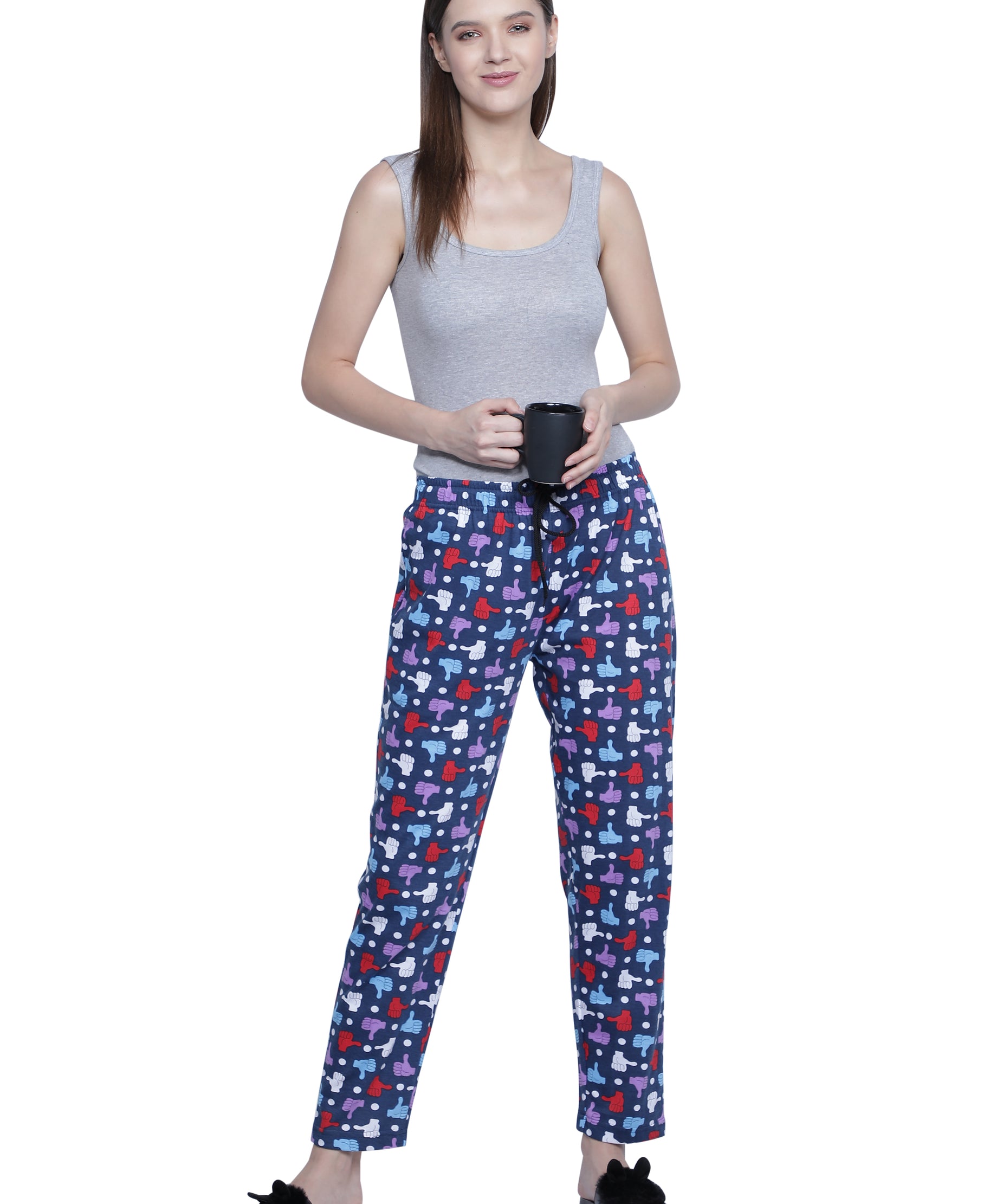 Women's Navy Thumbs Up Pyjama - Quirky & Comfortable Loungewear