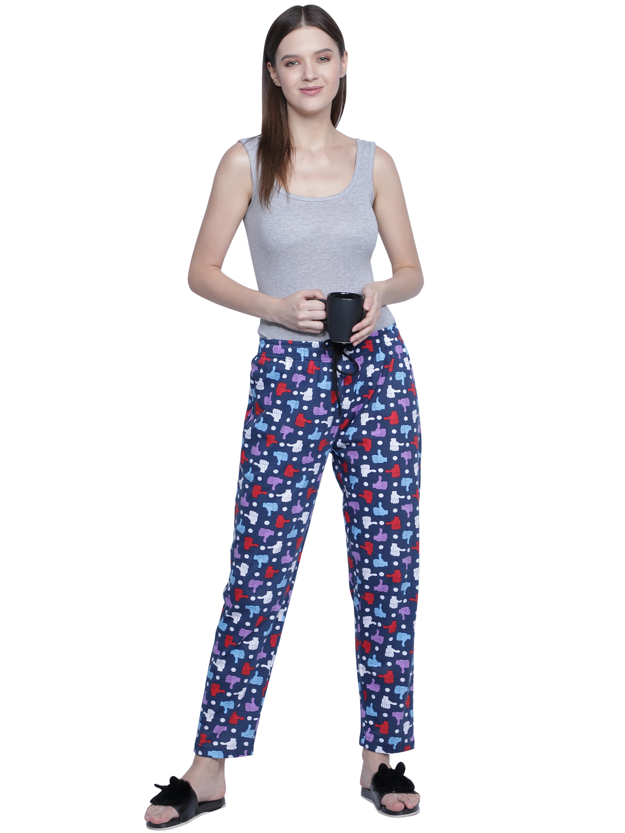 Women's Navy Thumbs Up Pyjama - Quirky & Comfortable Loungewear