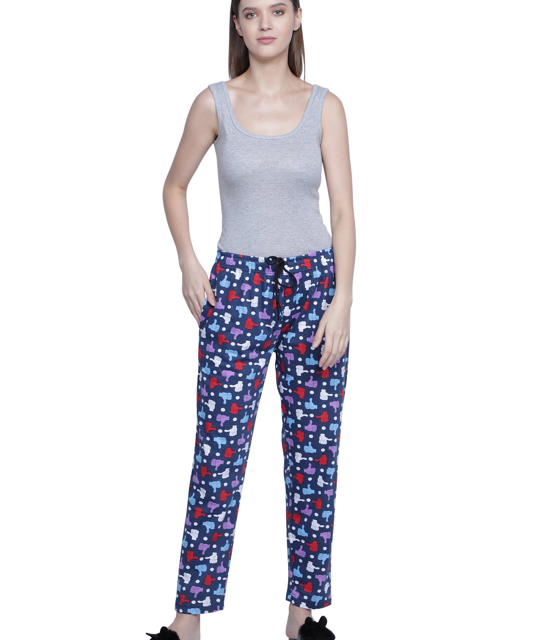 Women's Navy Thumbs Up Pyjama - Quirky & Comfortable Loungewear