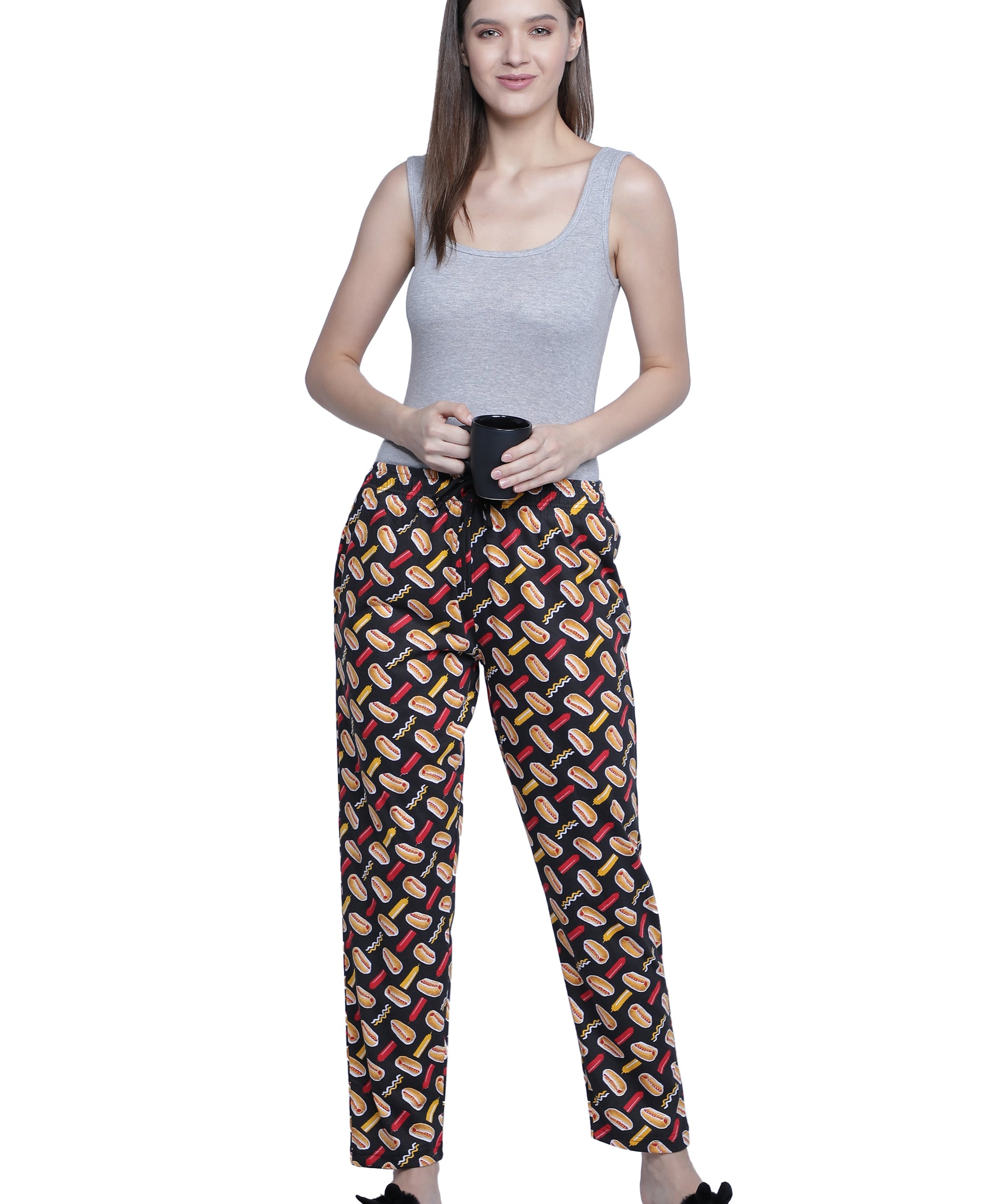 Women's Black Burger Pyjama - Fun & Comfortable Loungewear