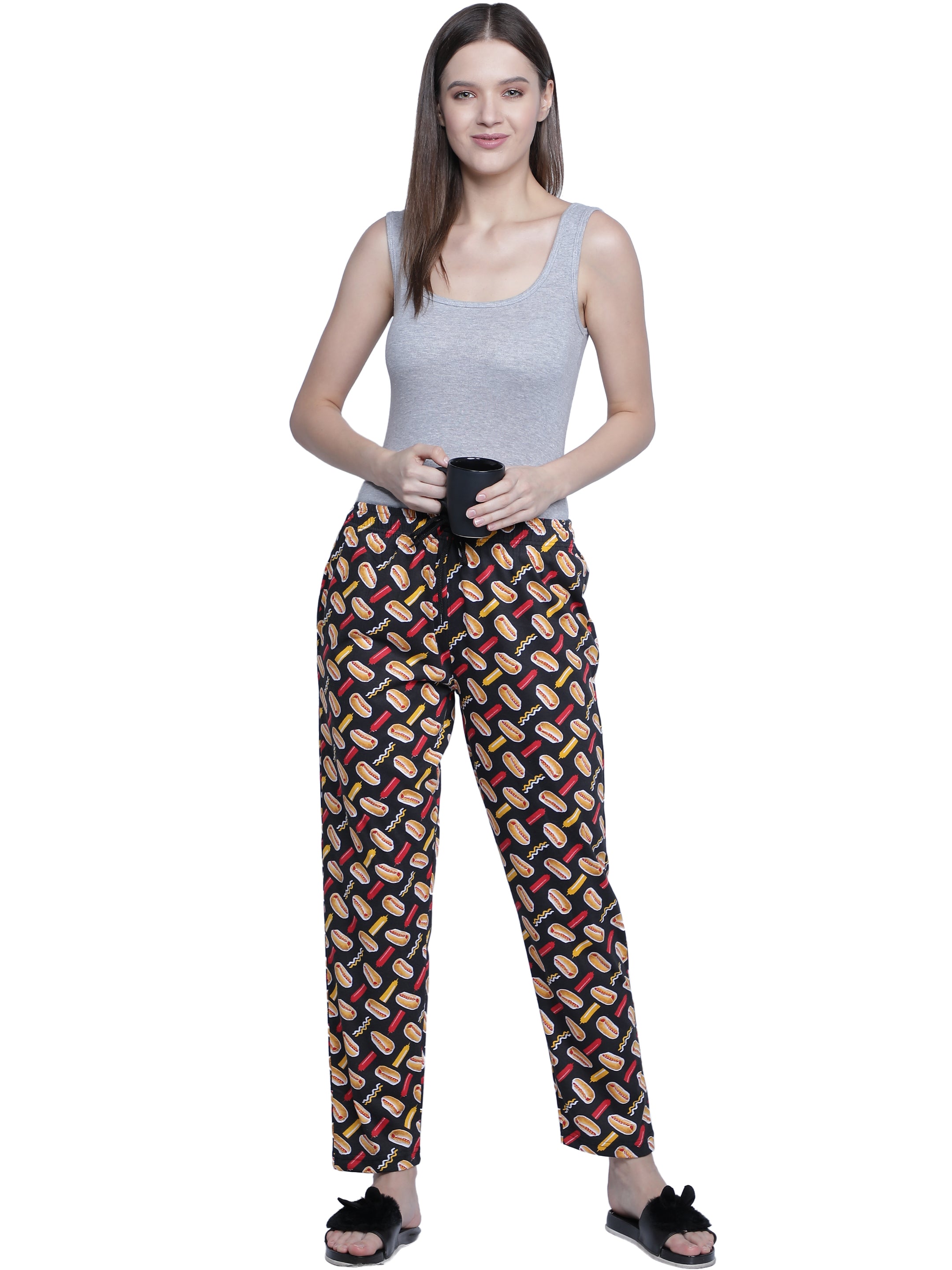 Women's Black Burger Pyjama - Fun & Comfortable Loungewear