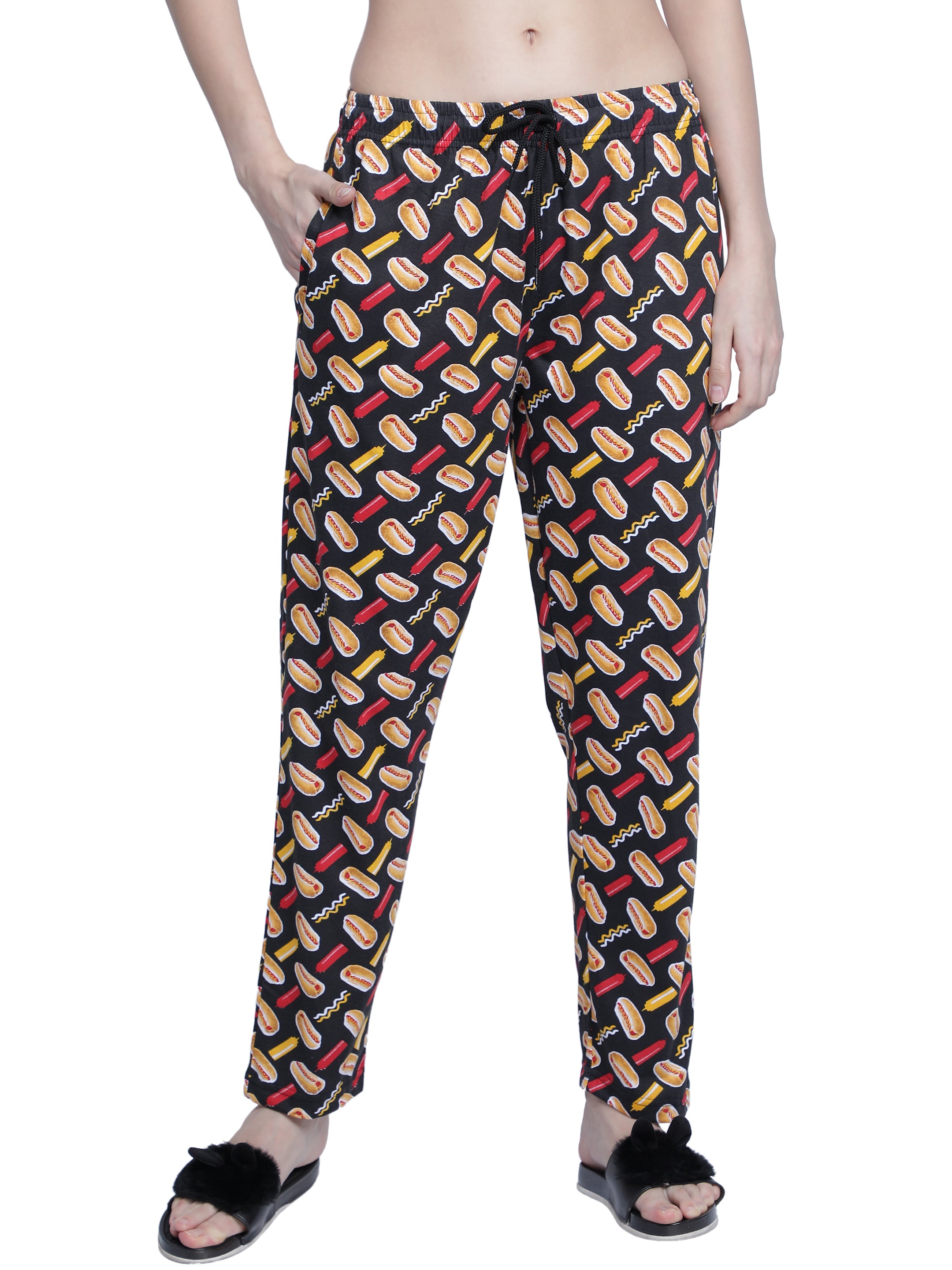 Women's Black Burger Pyjama - Fun & Comfortable Loungewear