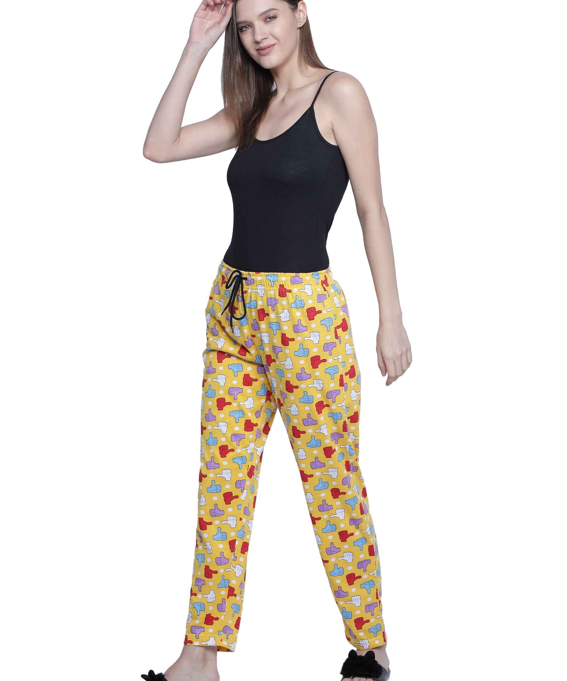 Women's Yellow Thumbs Up Pyjama - Cheerful & Comfortable Loungewear