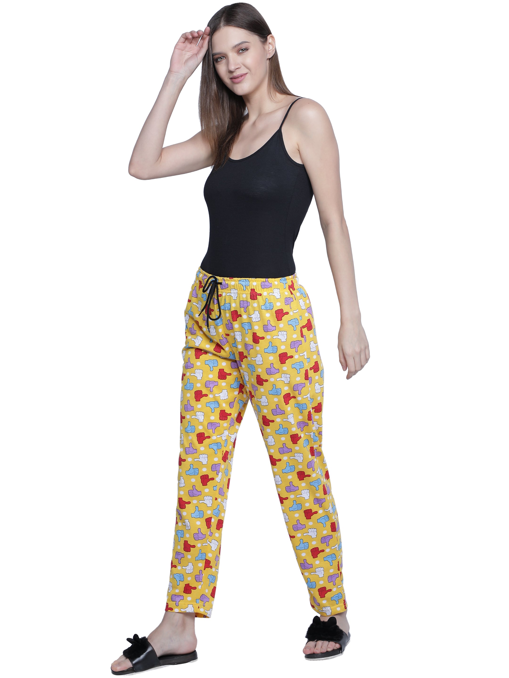 Women's Yellow Thumbs Up Pyjama - Cheerful & Comfortable Loungewear