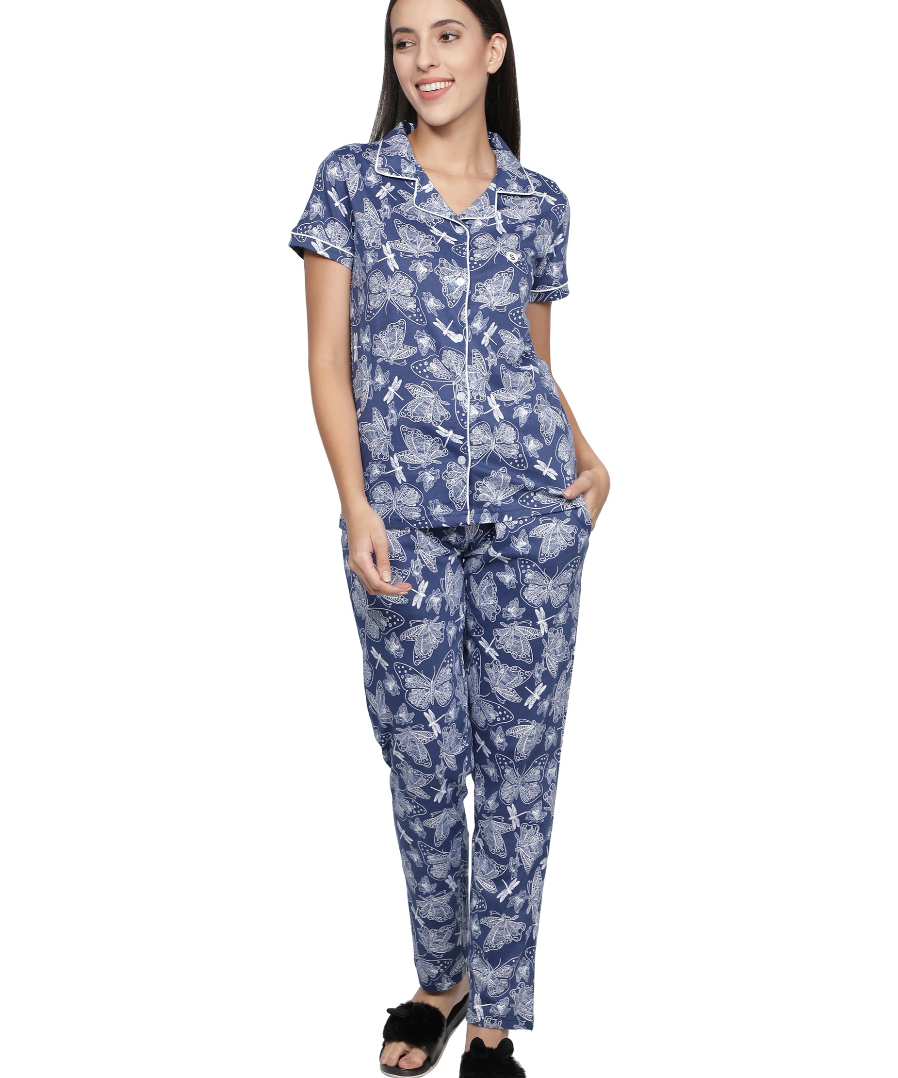 Women's Butterfly Collar Style PJ Set - Elegant & Cozy Sleepwear