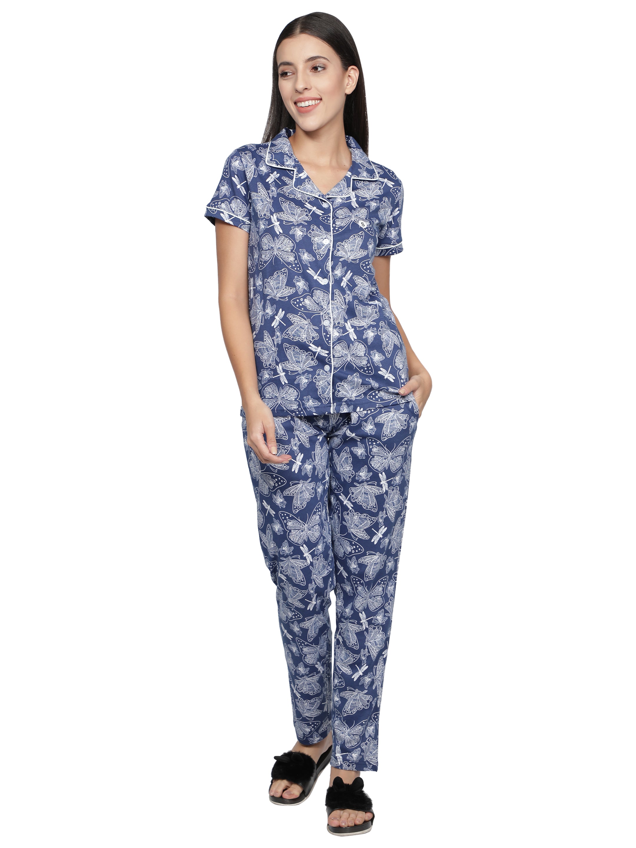 Women's Butterfly Collar Style PJ Set - Elegant & Cozy Sleepwear