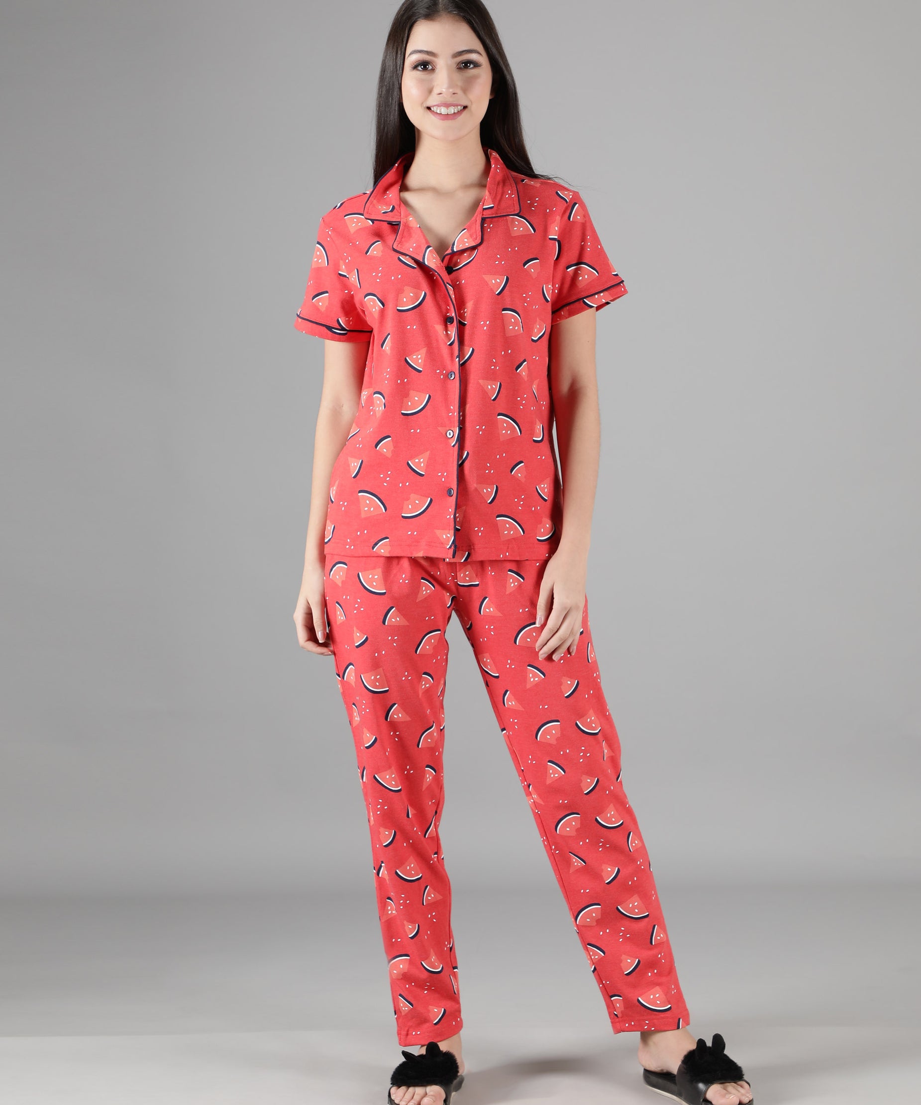 Women's Watermelon Collar Style PJ Set - Refreshing & Comfortable Sleepwear