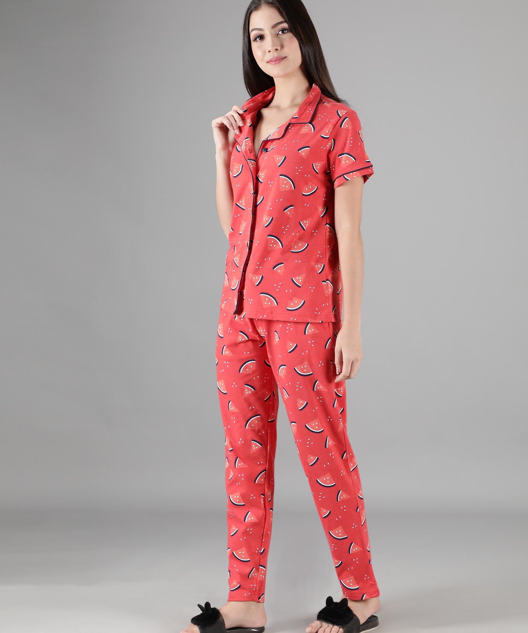 Women's Watermelon Collar Style PJ Set - Refreshing & Comfortable Sleepwear