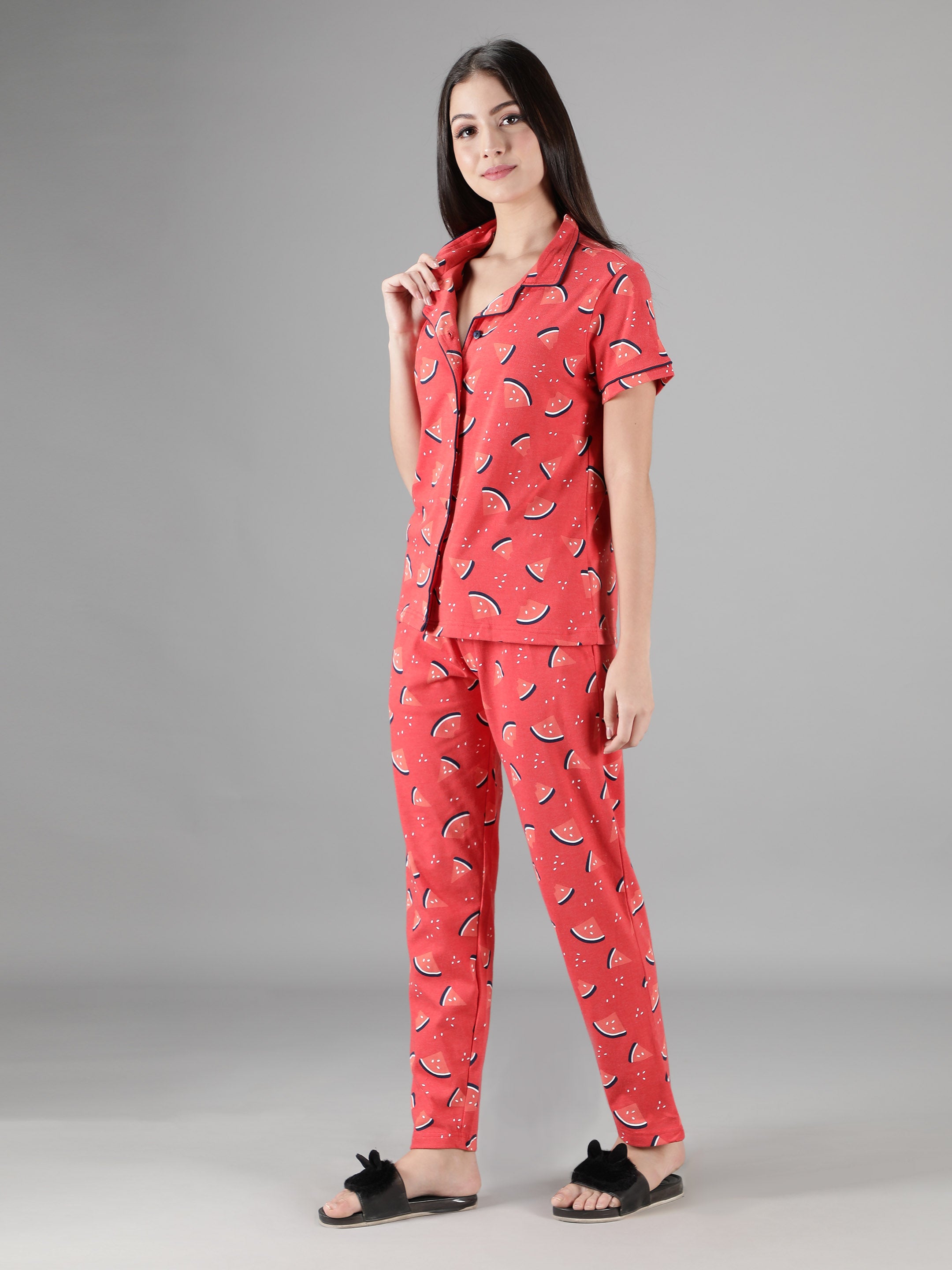 Women's Watermelon Collar Style PJ Set - Refreshing & Comfortable Sleepwear