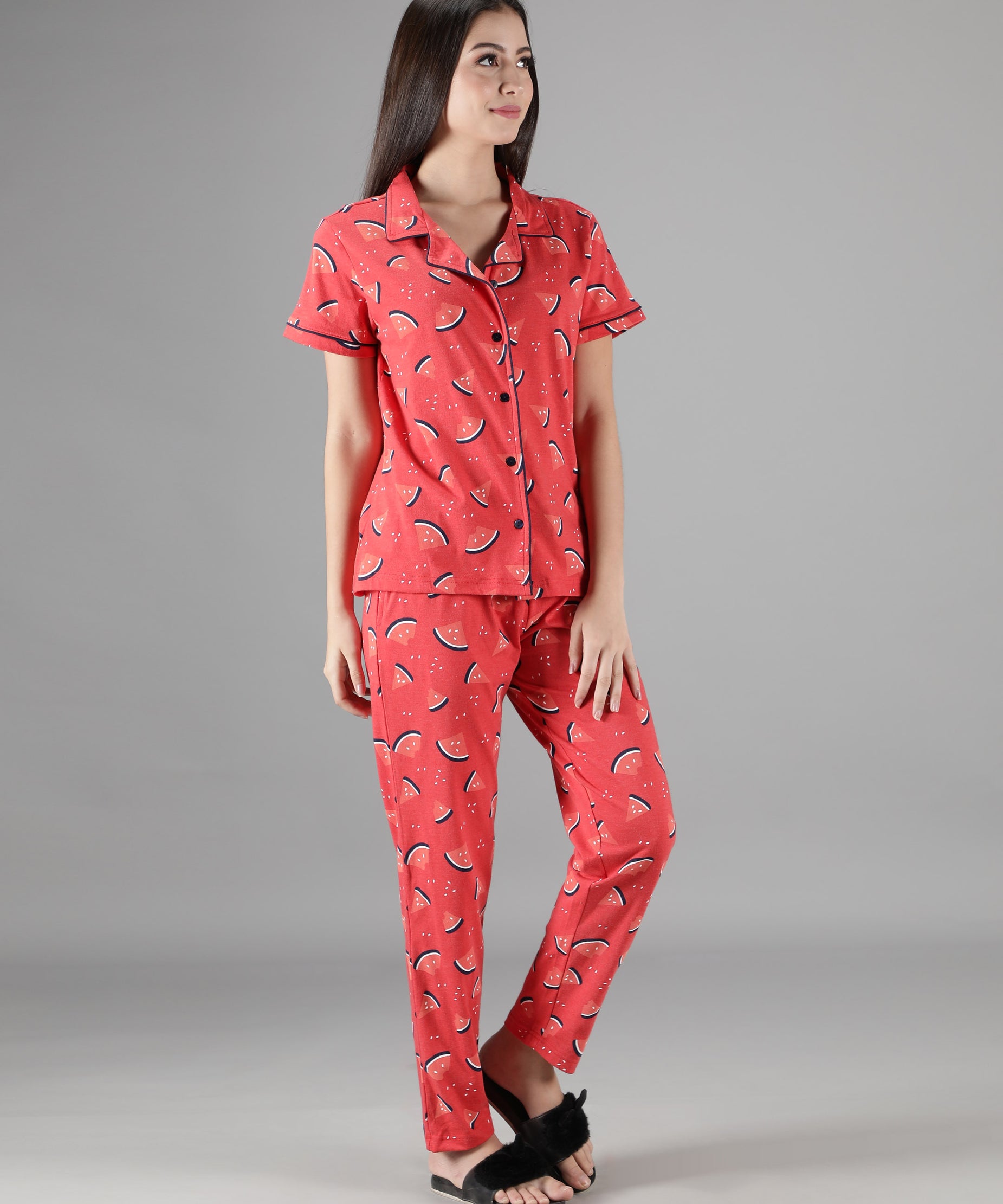 Women's Watermelon Collar Style PJ Set - Refreshing & Comfortable Sleepwear