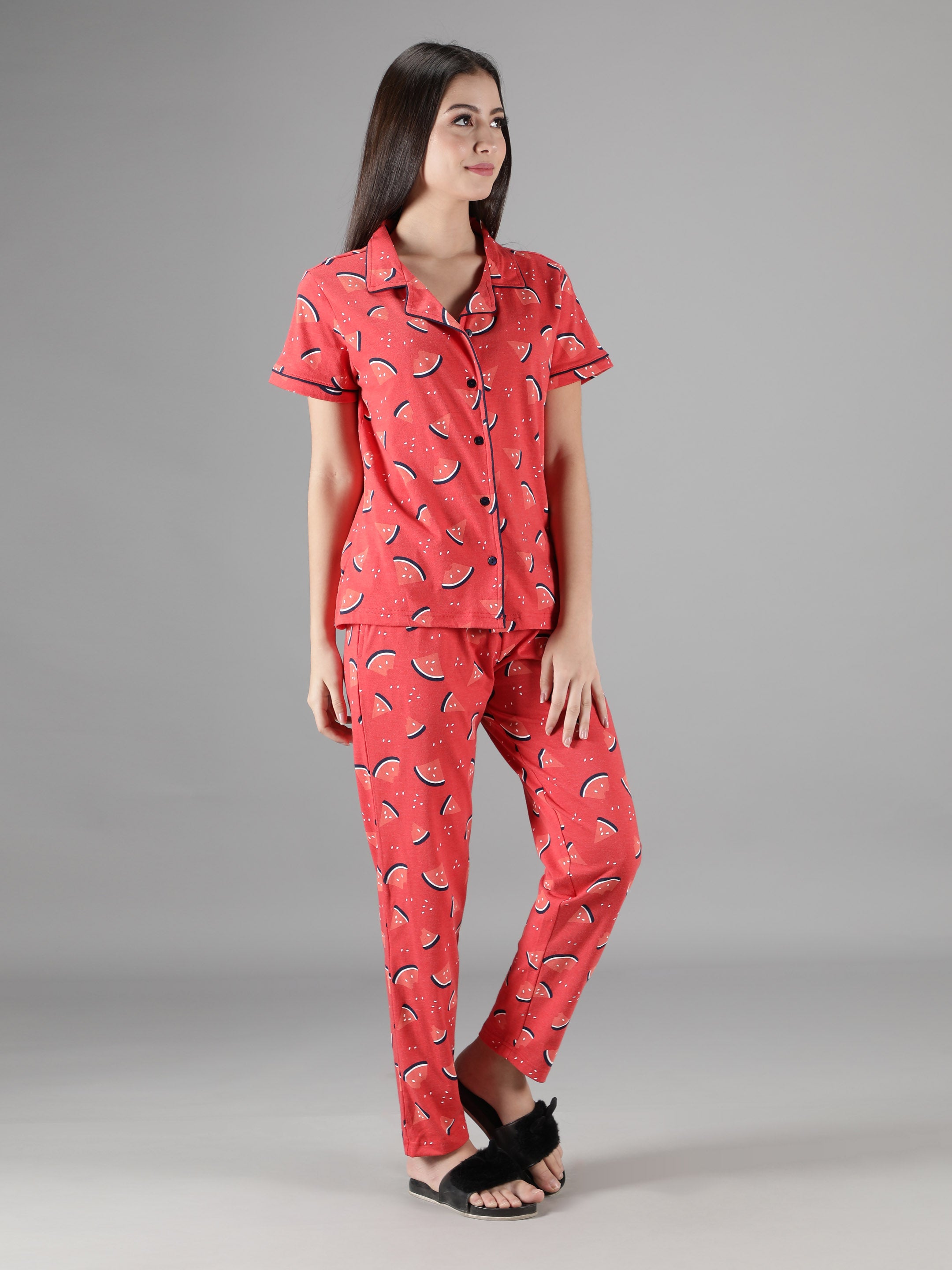 Women's Watermelon Collar Style PJ Set - Refreshing & Comfortable Sleepwear