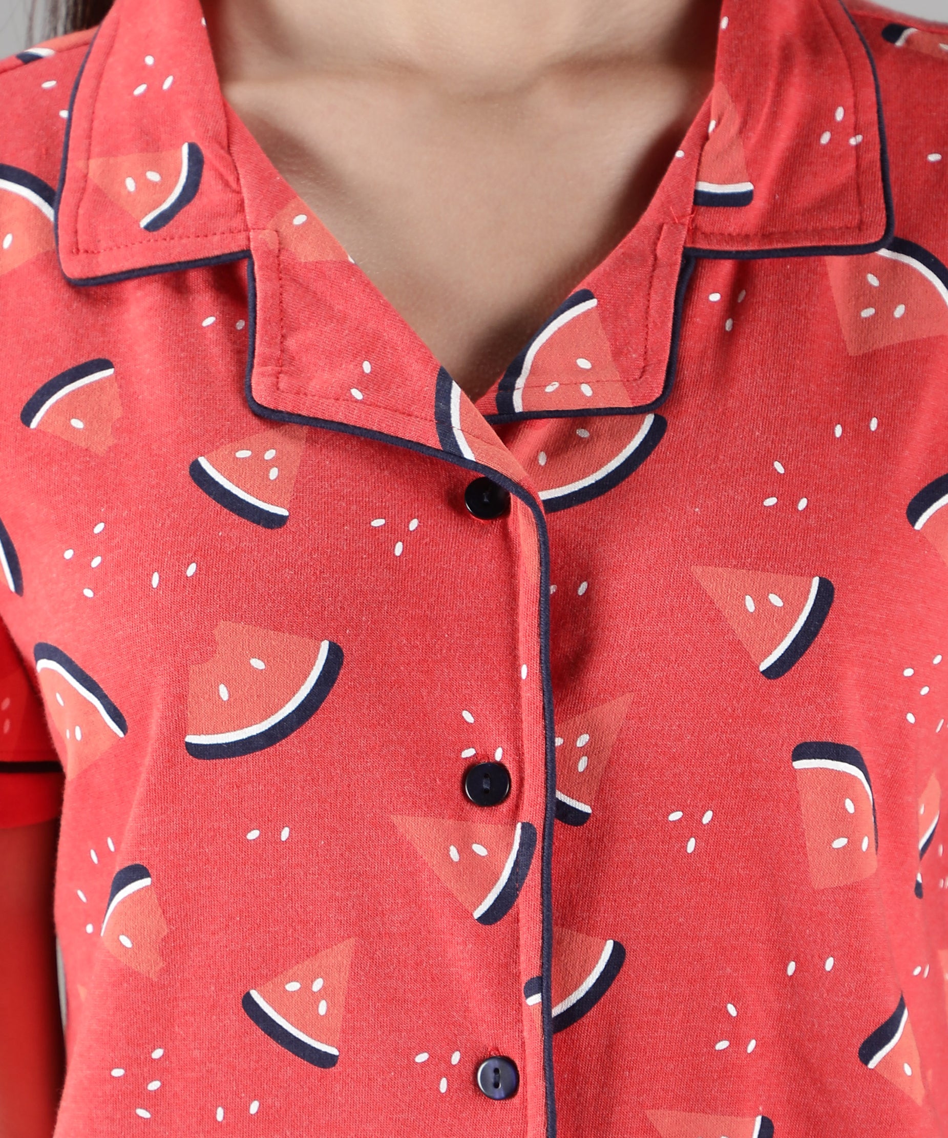 Women's Watermelon Collar Style PJ Set - Refreshing & Comfortable Sleepwear