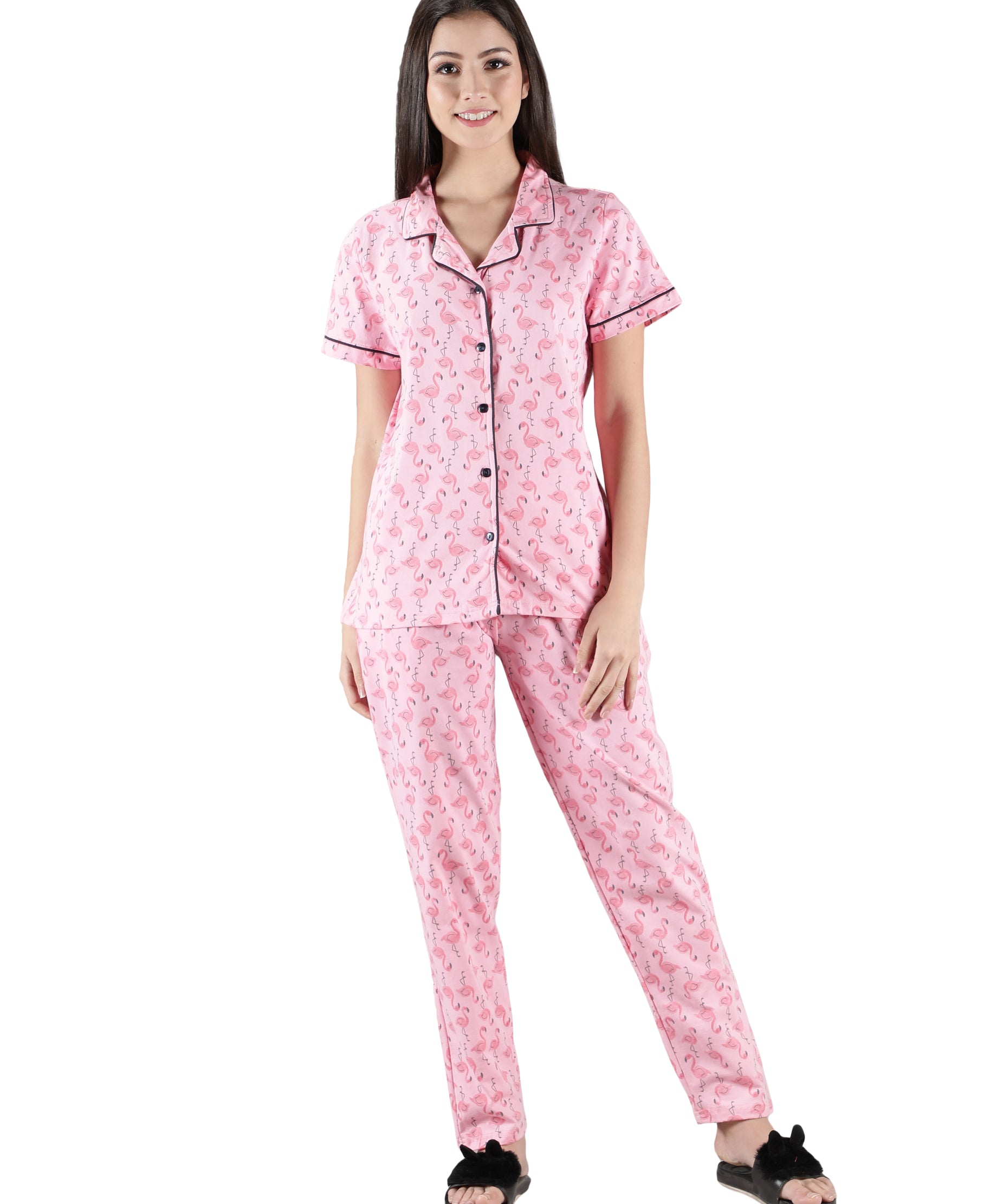 Women's Flamingo Collar Style PJ Set - Playful & Comfortable Sleepwear