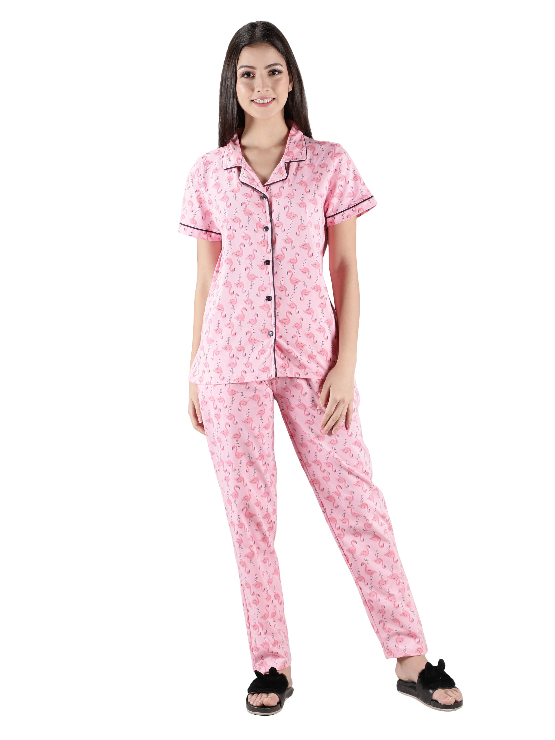 Women's Flamingo Collar Style PJ Set - Playful & Comfortable Sleepwear