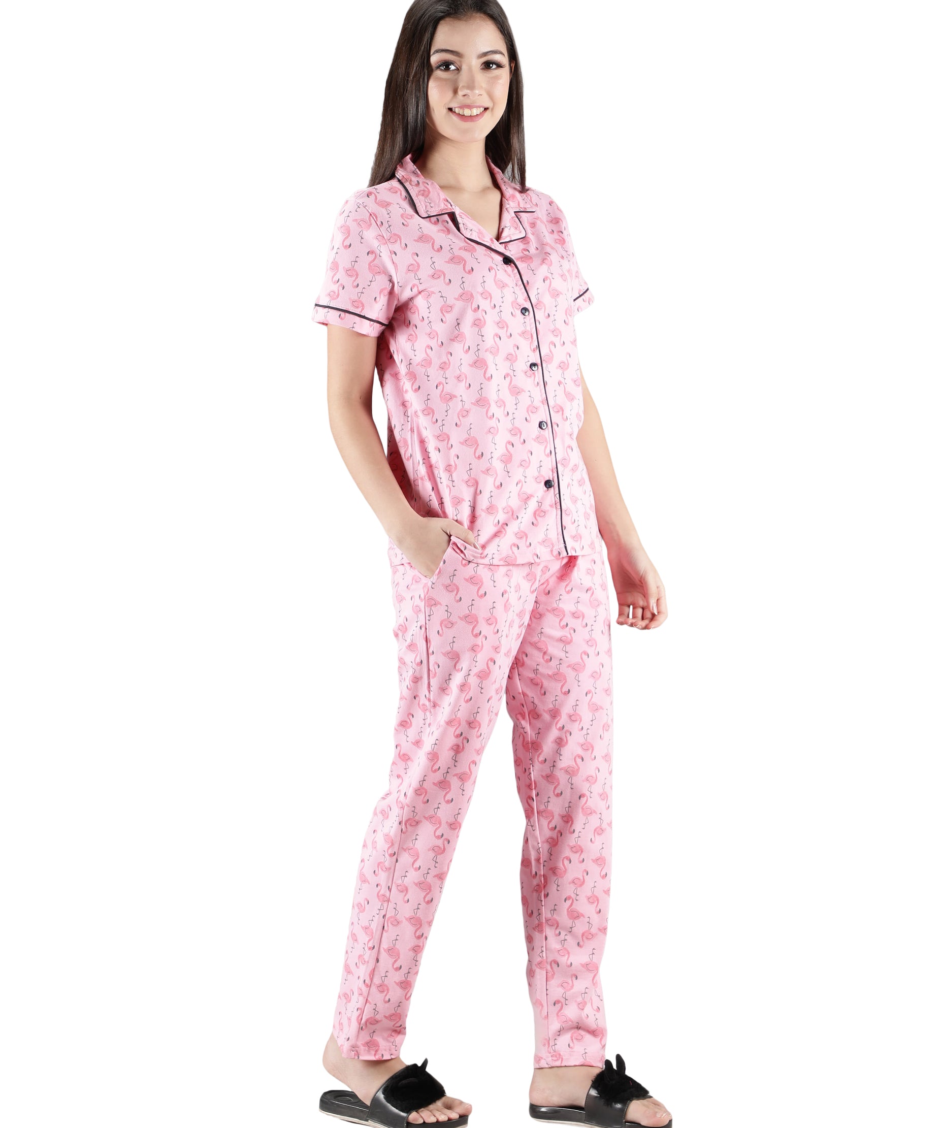 Women's Flamingo Collar Style PJ Set - Playful & Comfortable Sleepwear