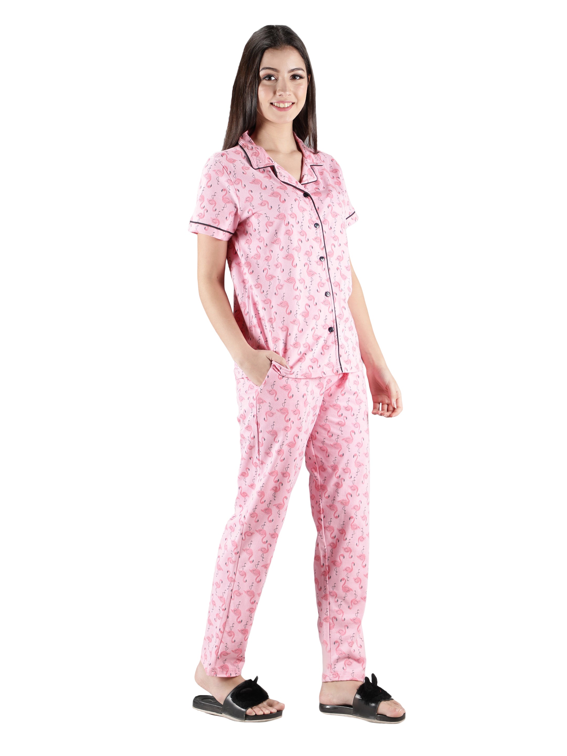 Women's Flamingo Collar Style PJ Set - Playful & Comfortable Sleepwear