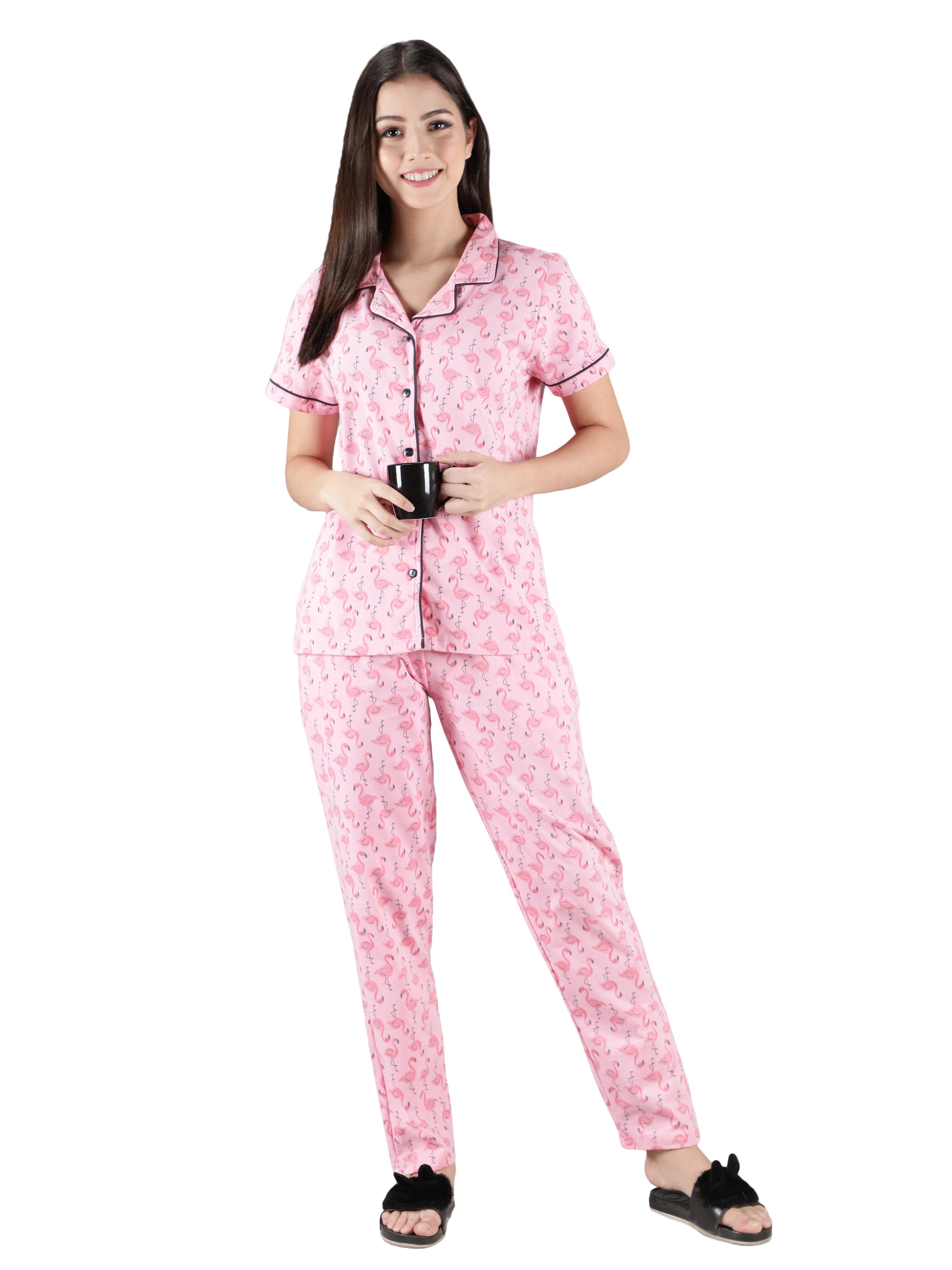 Women's Flamingo Collar Style PJ Set - Playful & Comfortable Sleepwear