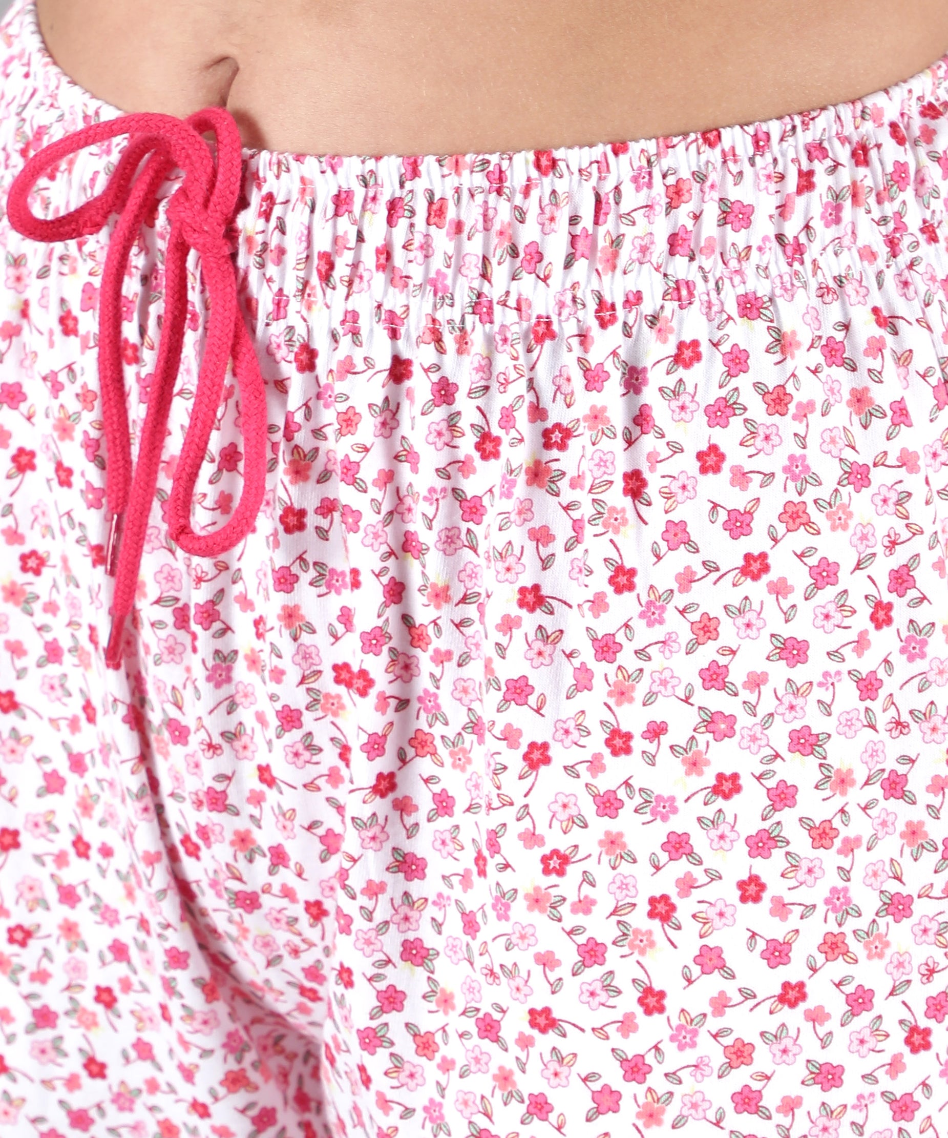 Women's White Pink Flowers Collar Style PJ Set - Blossoming & Comfortable Sleepwear